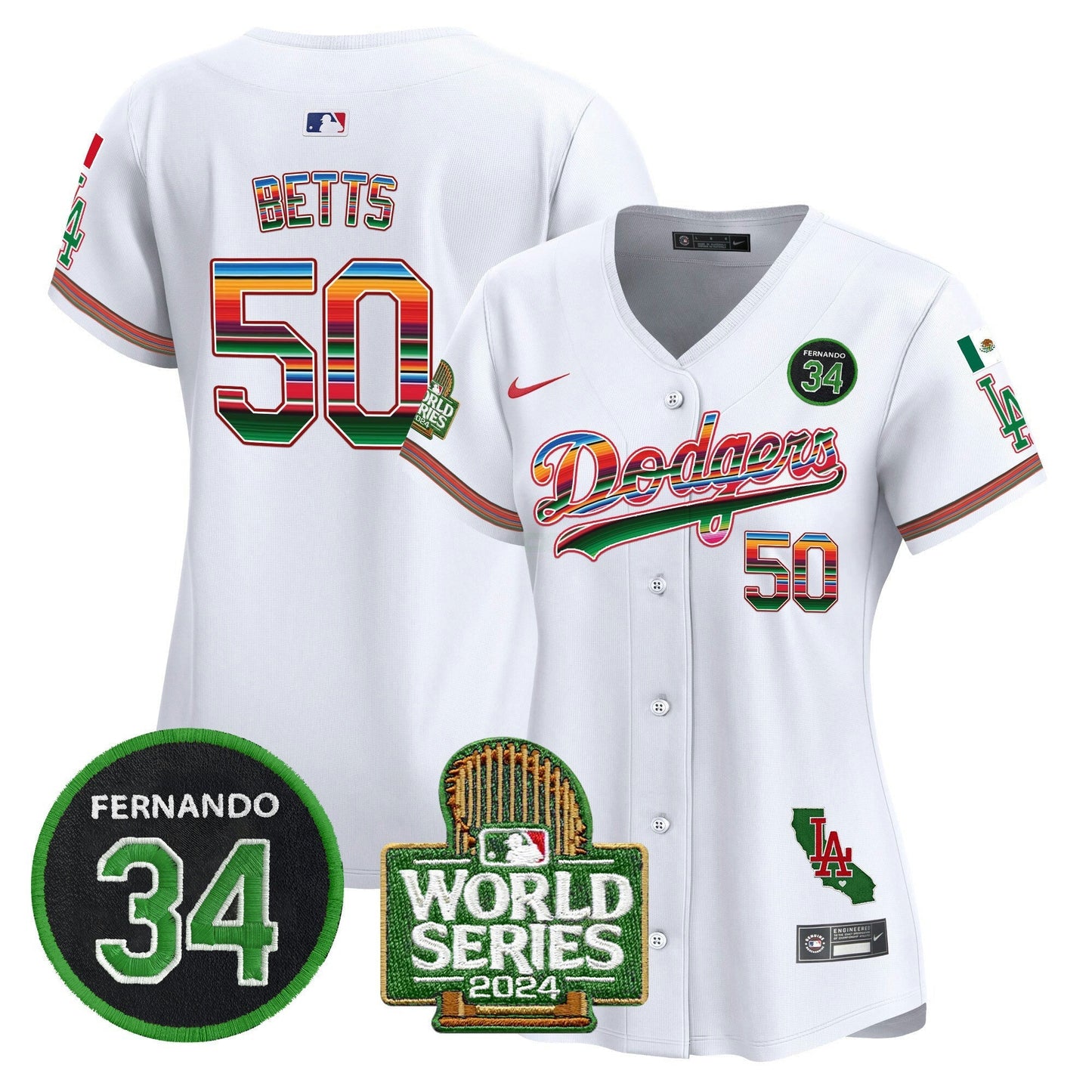 Camisa MLB Women’s Mexico Fernando Memorial & 2024 World Series Patch Vapor Premier Limited Jersey