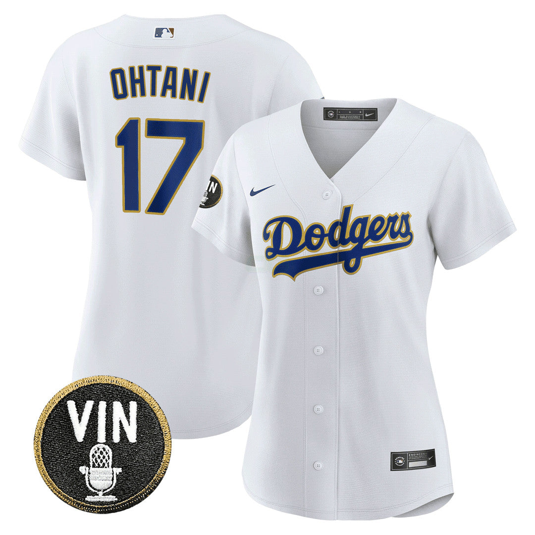 Camisa MLB Women’s Shohei Ohtani Vin Scully Patch Jersey