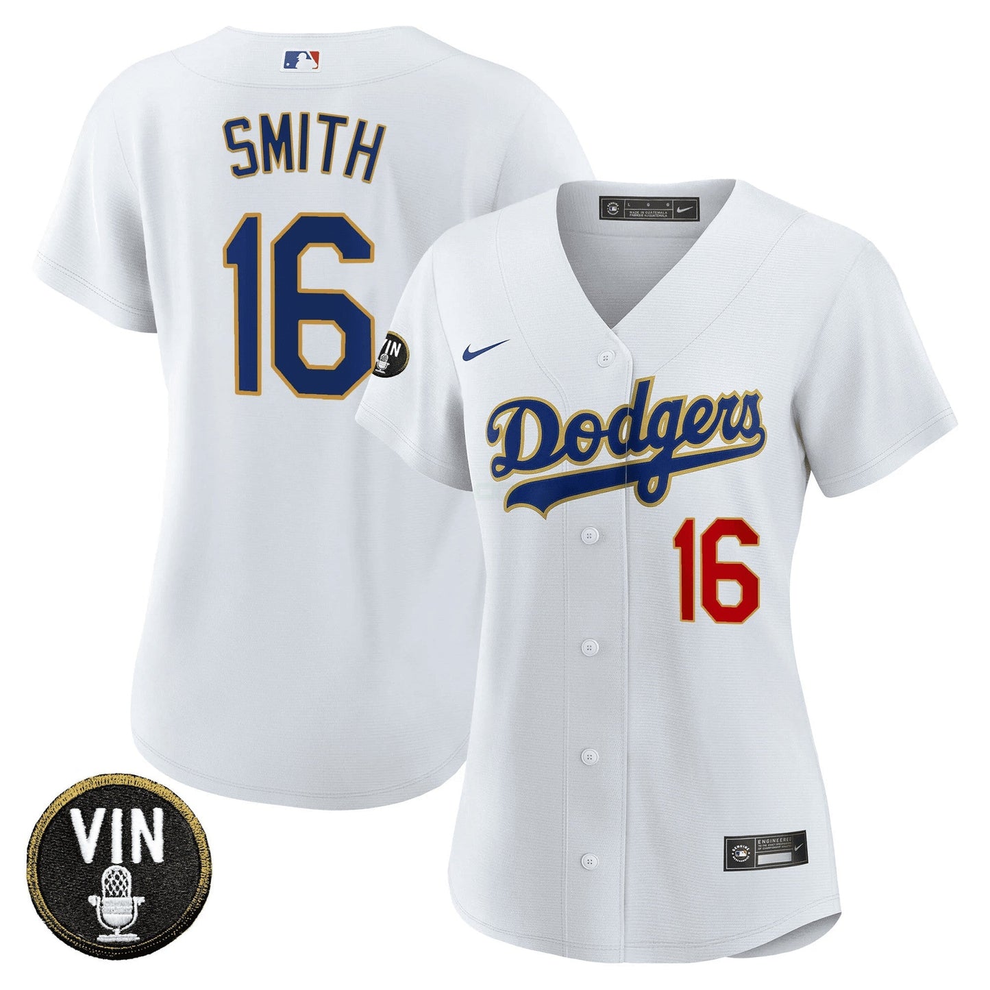 Camisa MLB Women’s Vin Scully Patch Dourada Trim Jersey