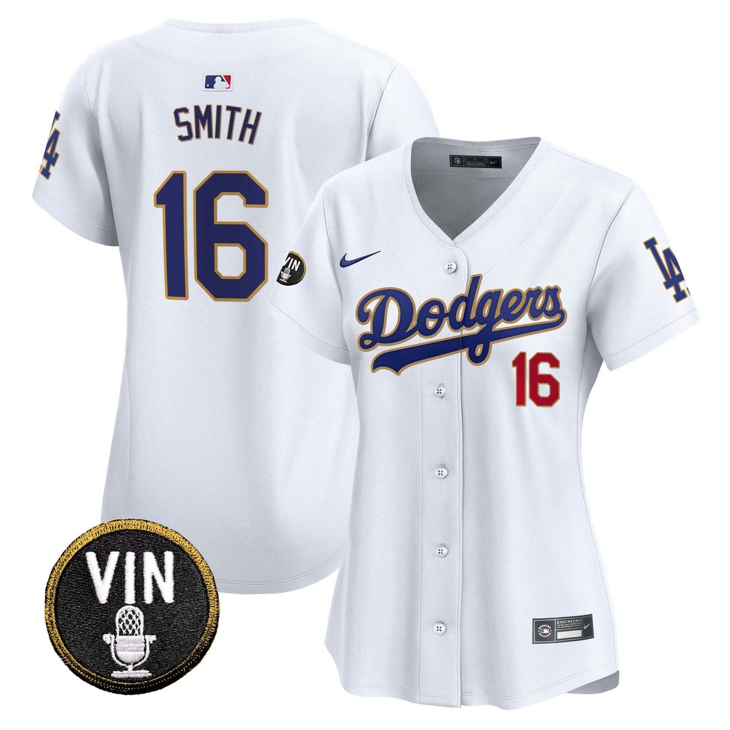 Camisa MLB Women’s Vin Scully Patch Dourada Trim Vapor Premier Limited Jersey
