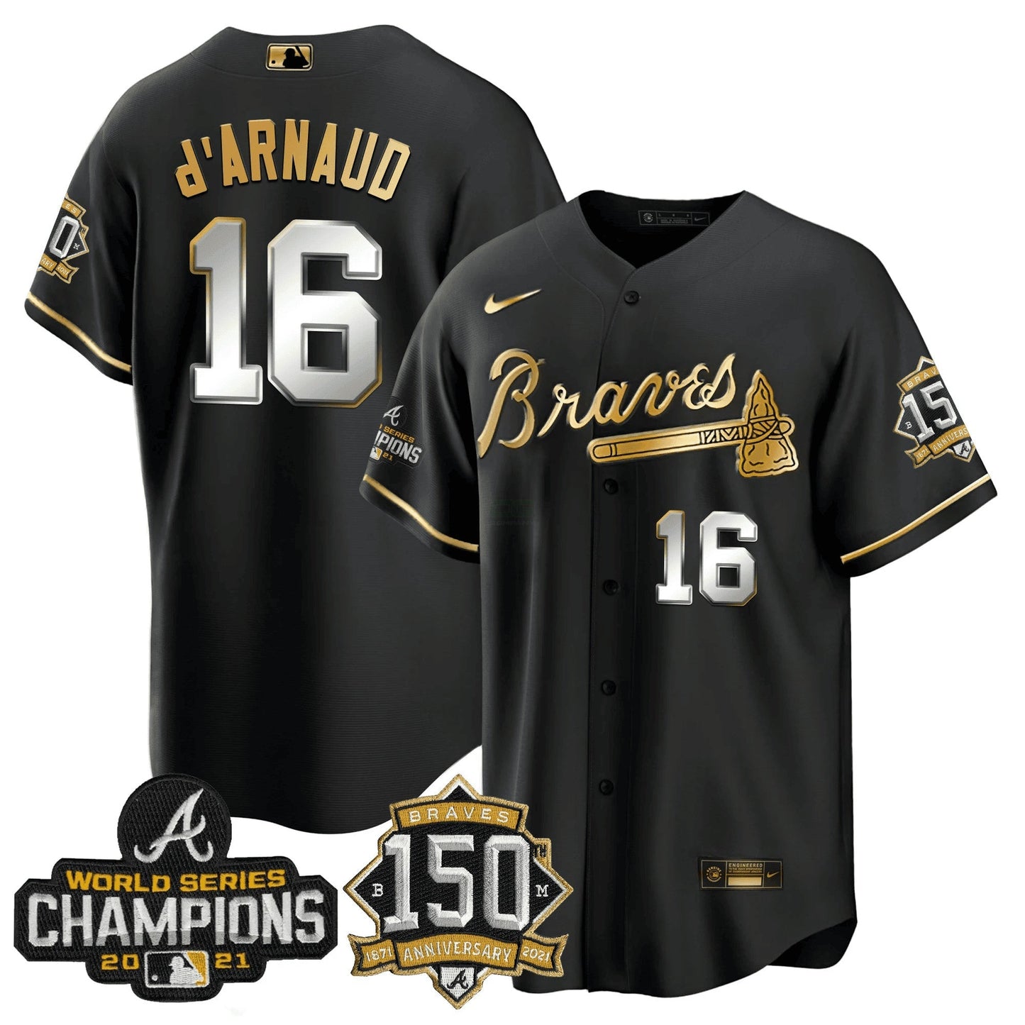 Camisa MLB World Series Champion Preta Dourada Cool Base Jersey