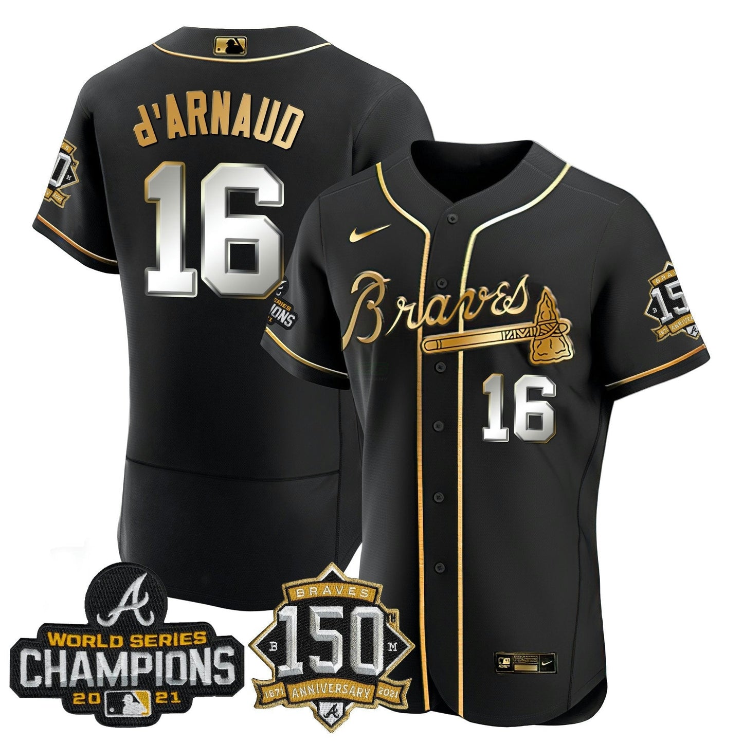 Camisa MLB World Series Champion Preta Dourada Flex Base Jersey