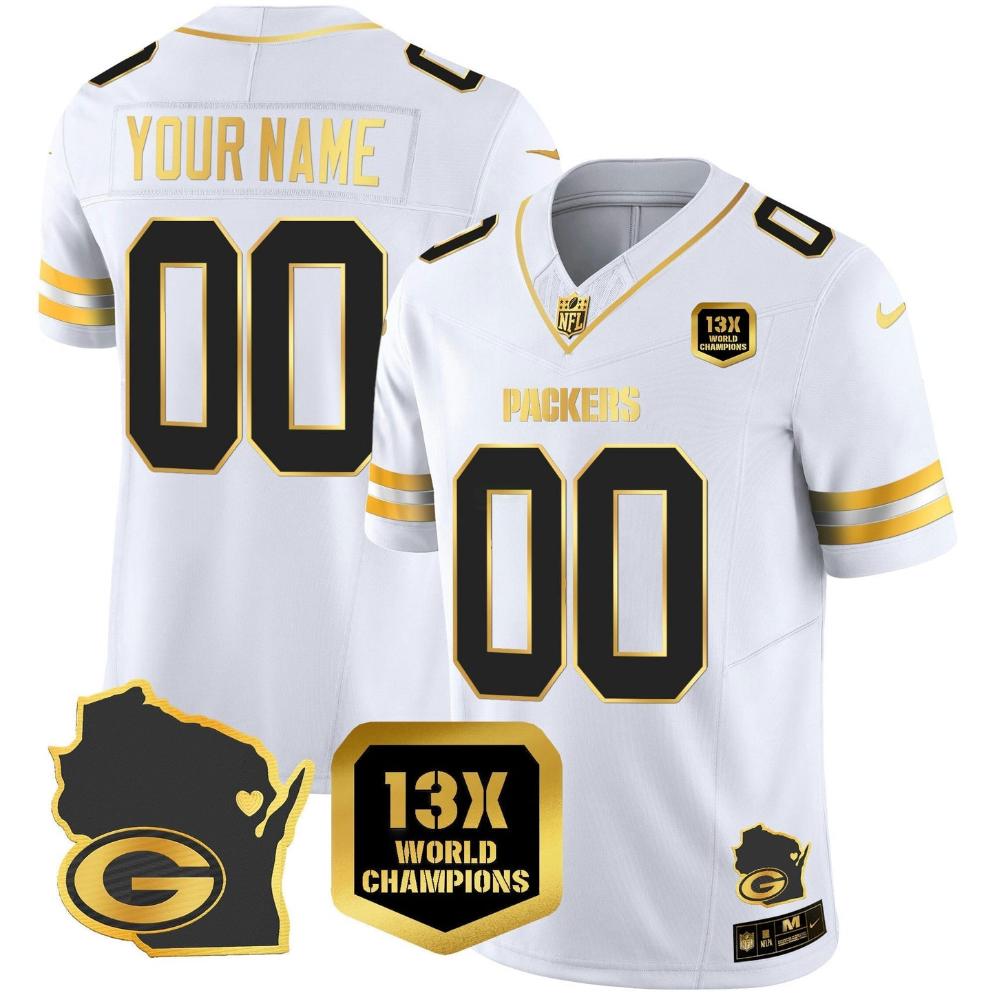 Camisa NFL 13 Time World Champions & Home Patch Dourada Vapor Jersey V2