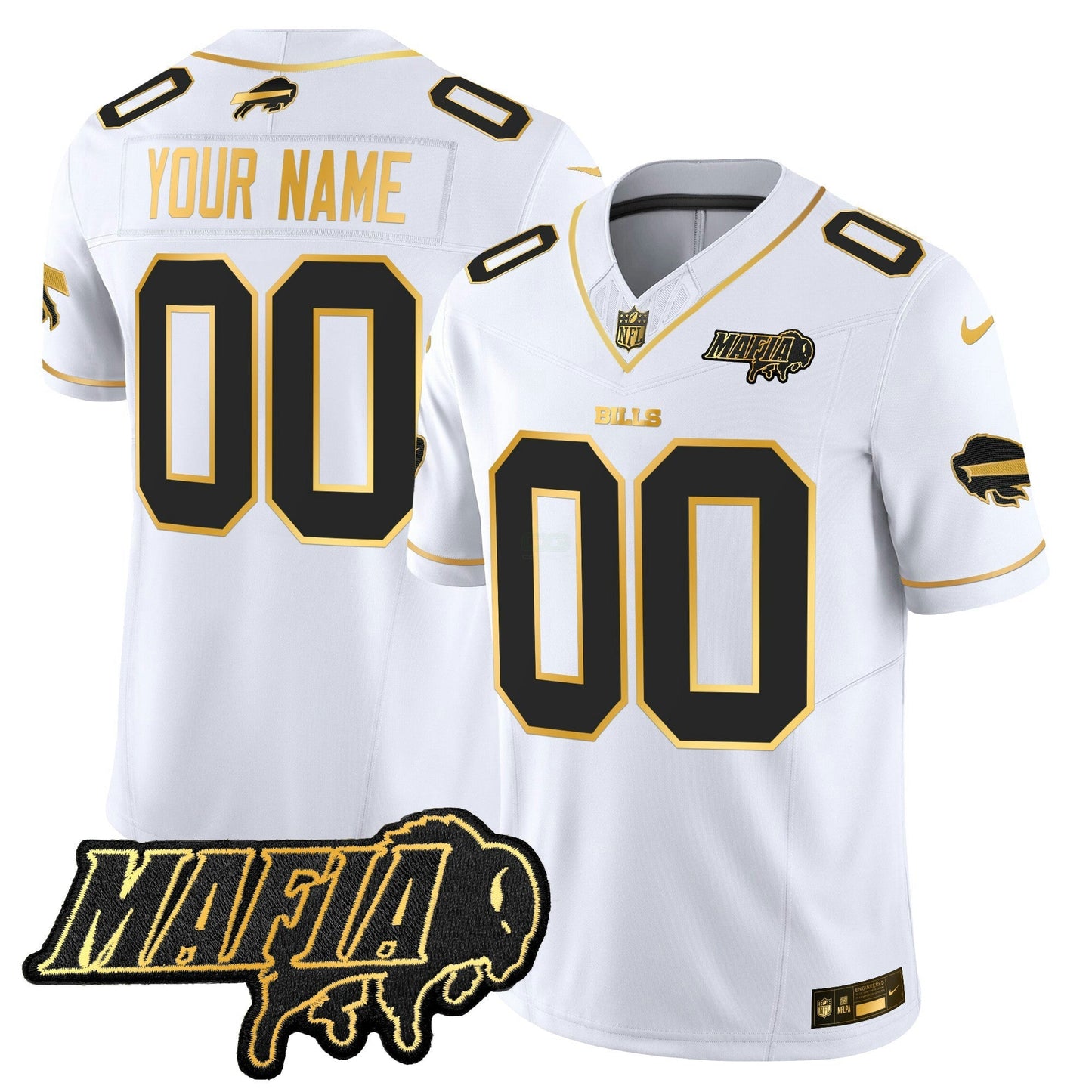Camisa NFL Buffalo 2025 Mafia Patch Dourada Vapor Limited Jersey