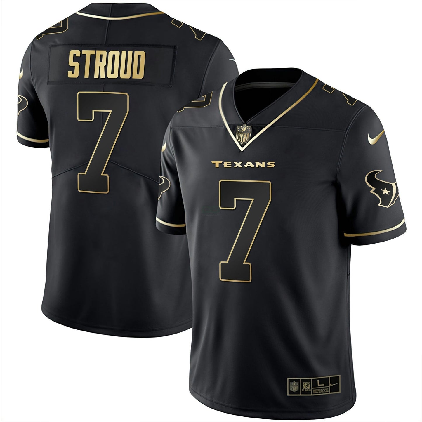 Camisa NFL C.J. Stroud Houston Preta Dourada Jersey