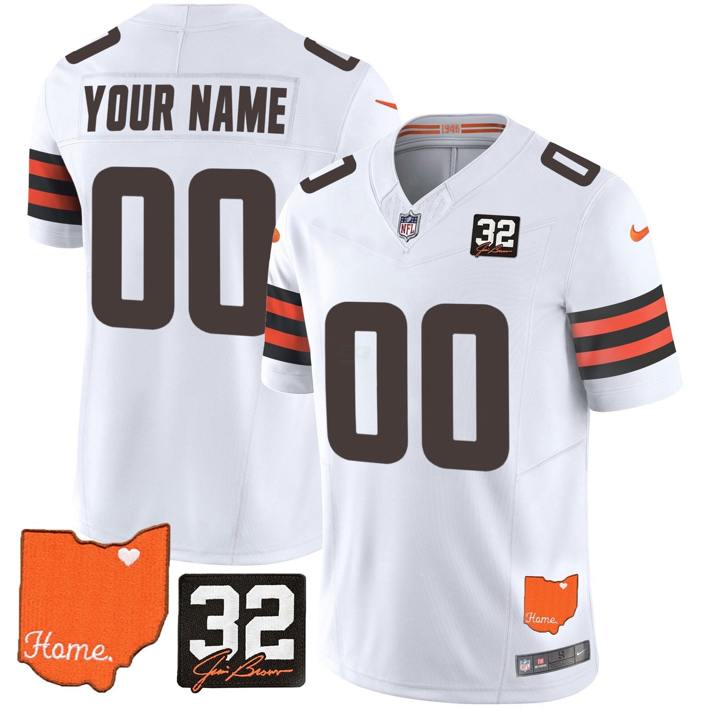 Camisa NFL Cleveland 2025 Jim Brown Memorial & Home Patch Vapor Limited Jersey