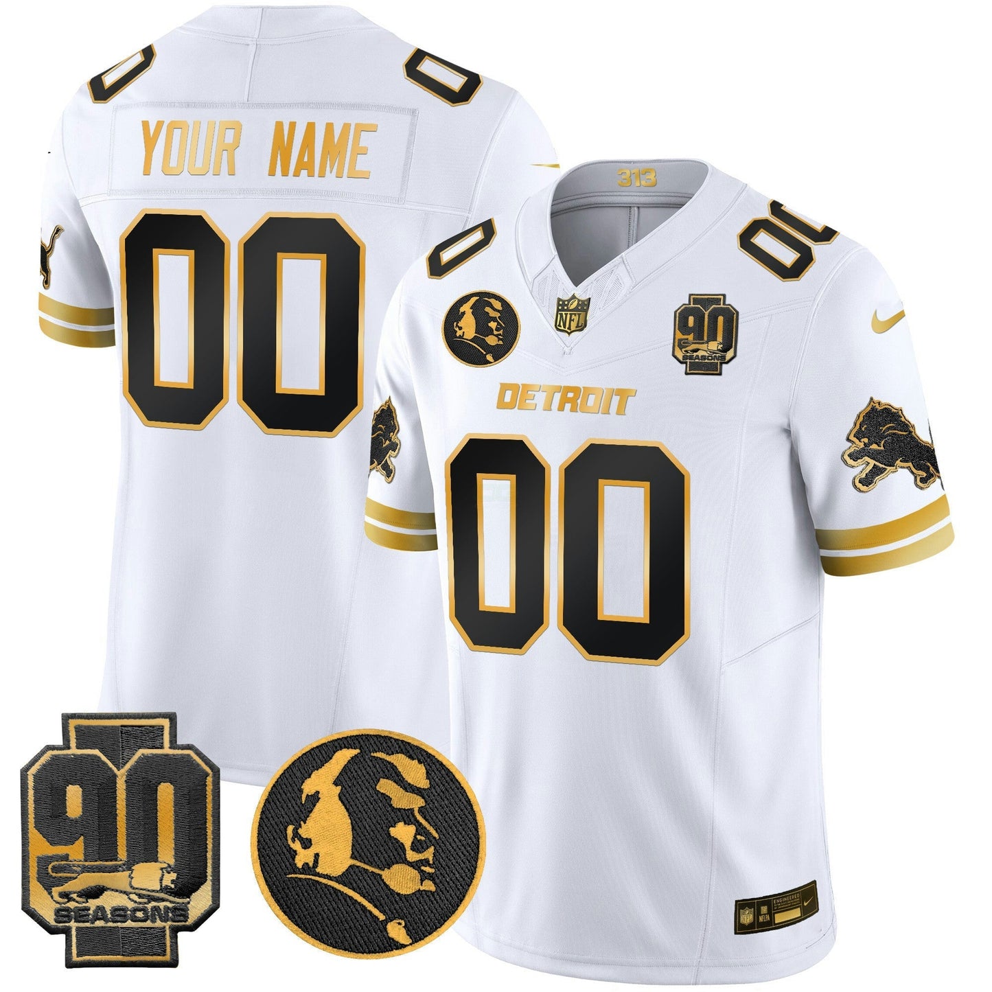 Camisa NFL Detroit 2024 90th & John Madden Patch Dourada Vapor Limited Jersey V2