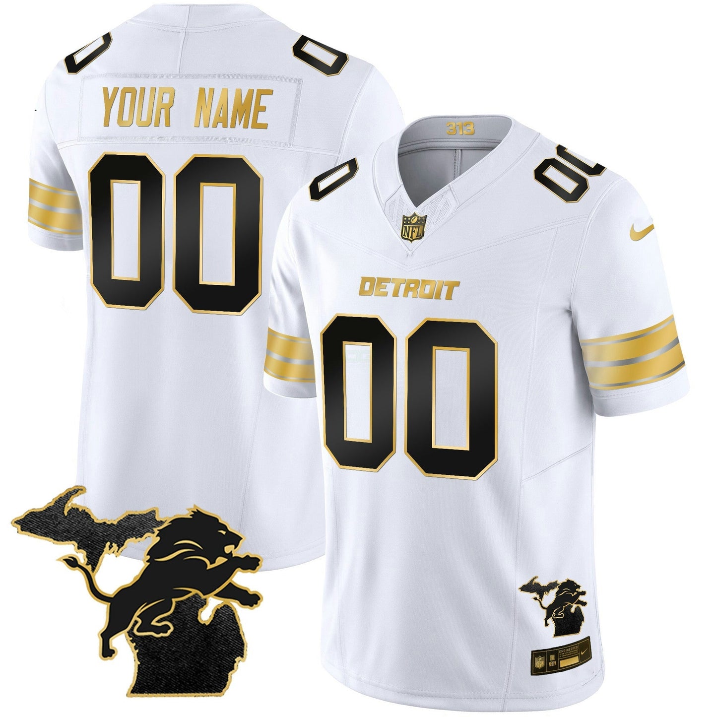 Camisa NFL Detroit 2024 Michigan Patch Dourada Vapor Jersey