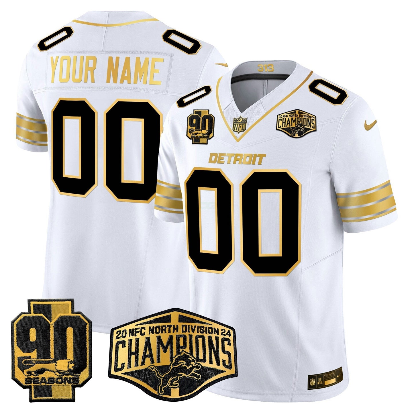 Camisa NFL Detroit 2024 NFC North Division Champions Patch Dourada Vapor Limited Jersey