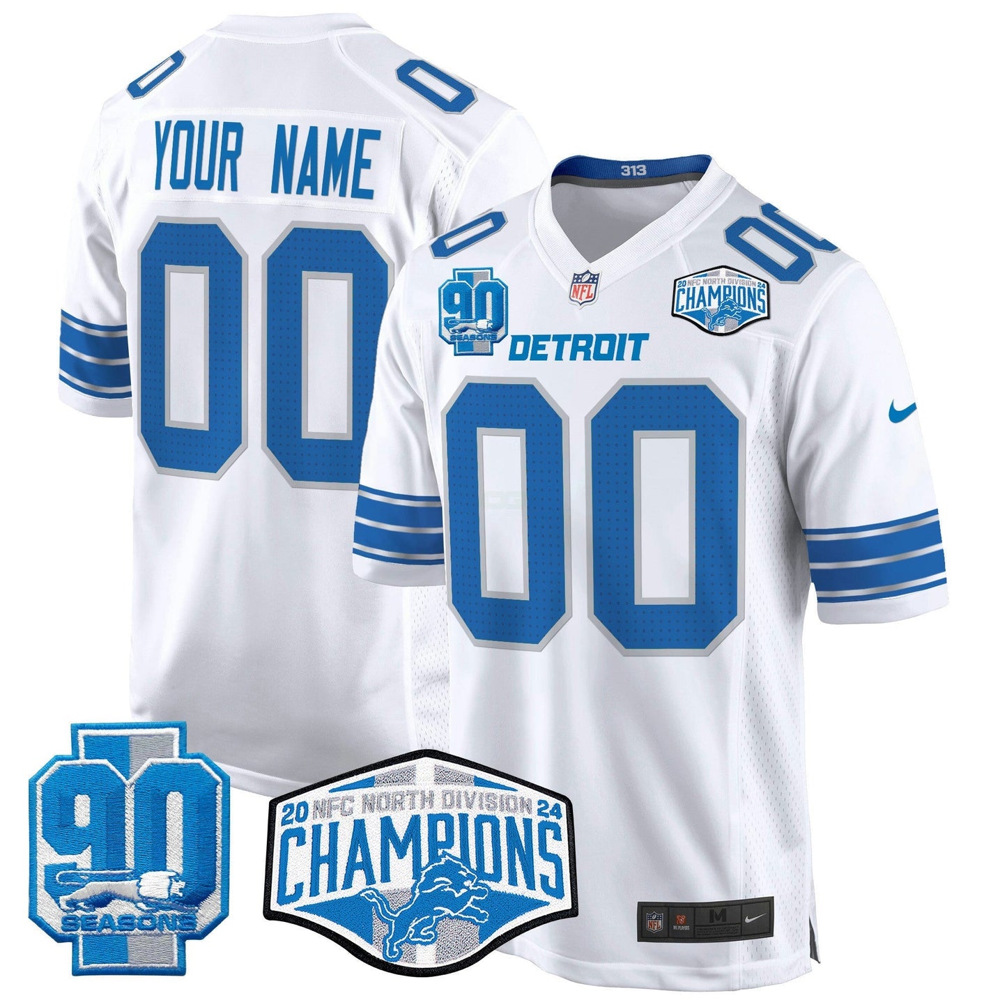 Camisa NFL Detroit 2024 NFC North Division Champions Patch Game Jersey