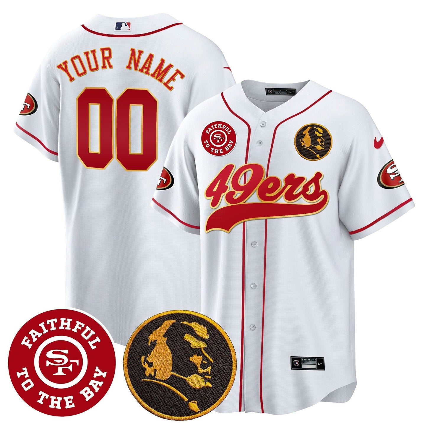 Camisa NFL Faithful & John Madden Patch Baseball Gold Trim Jersey