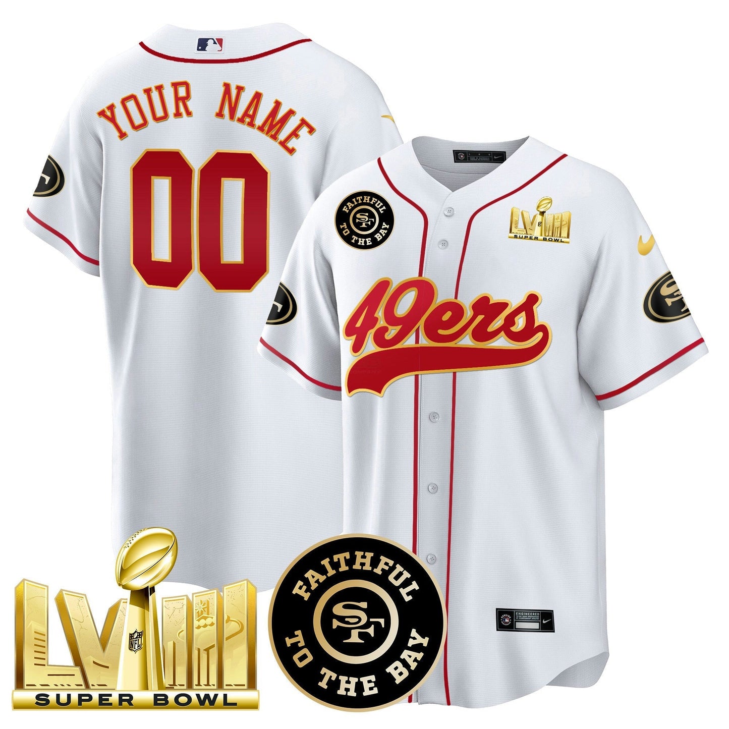 Camisa NFL Faithful & Super Bowl LVIII Dourada Patch Jersey