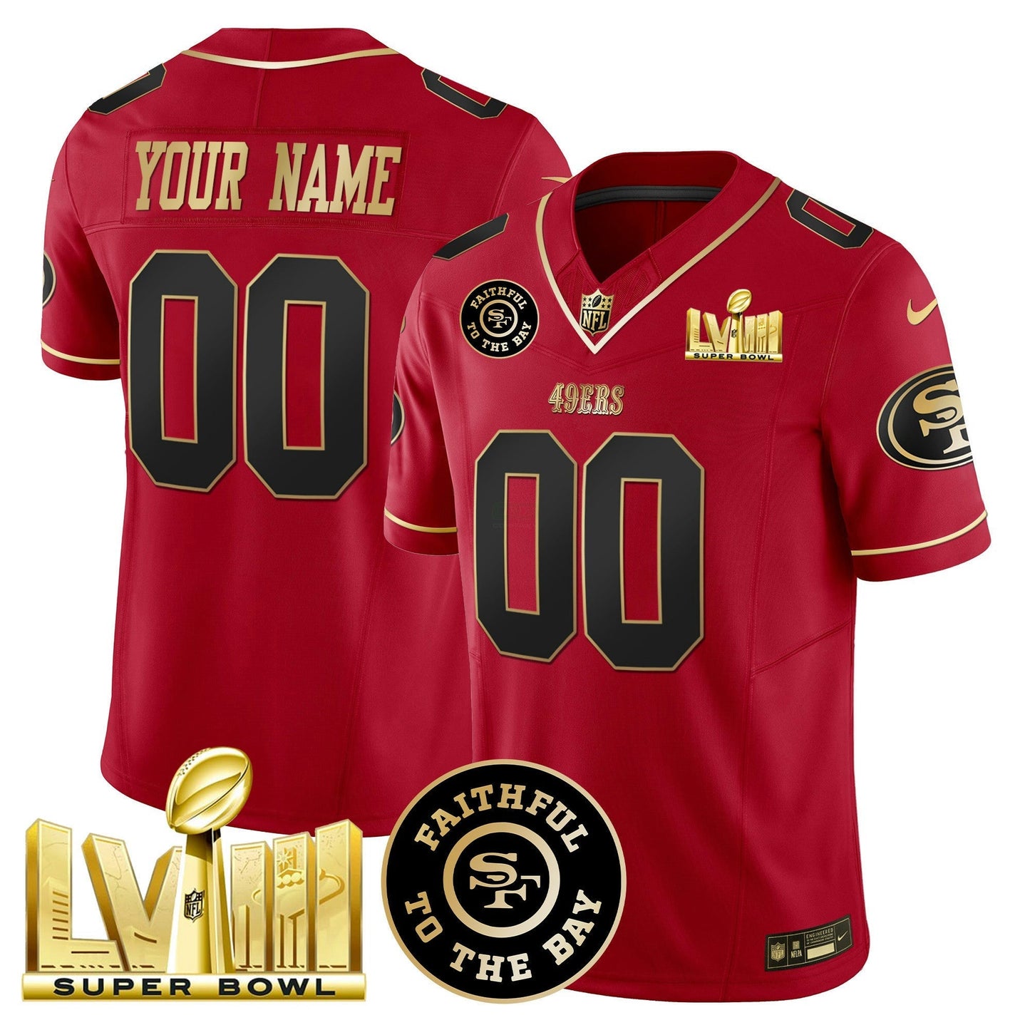 Camisa NFL Faithful & Super Bowl LVIII Dourada Patch Vapor Jersey