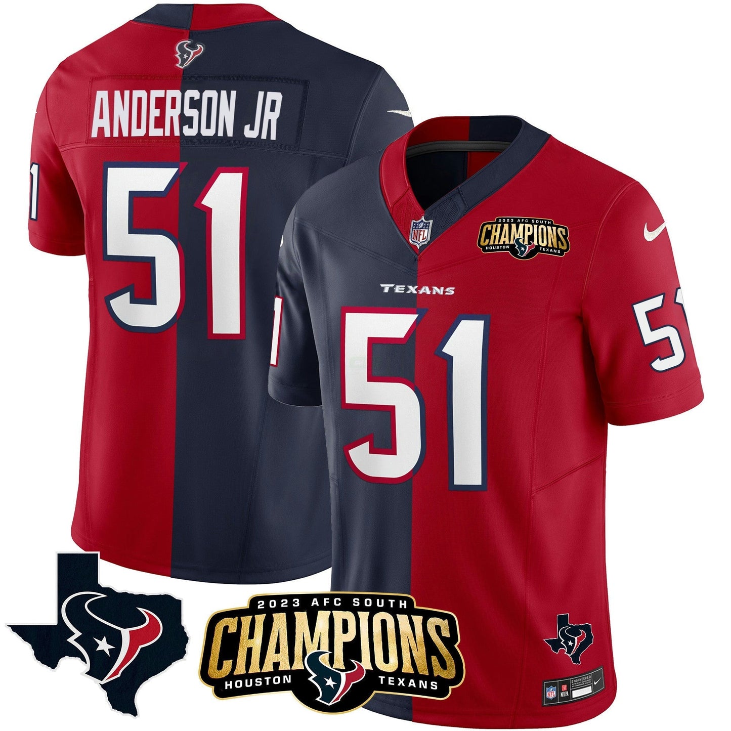 Camisa NFL Houston 2023 AFC South Champions Patch Split Vapor Jersey