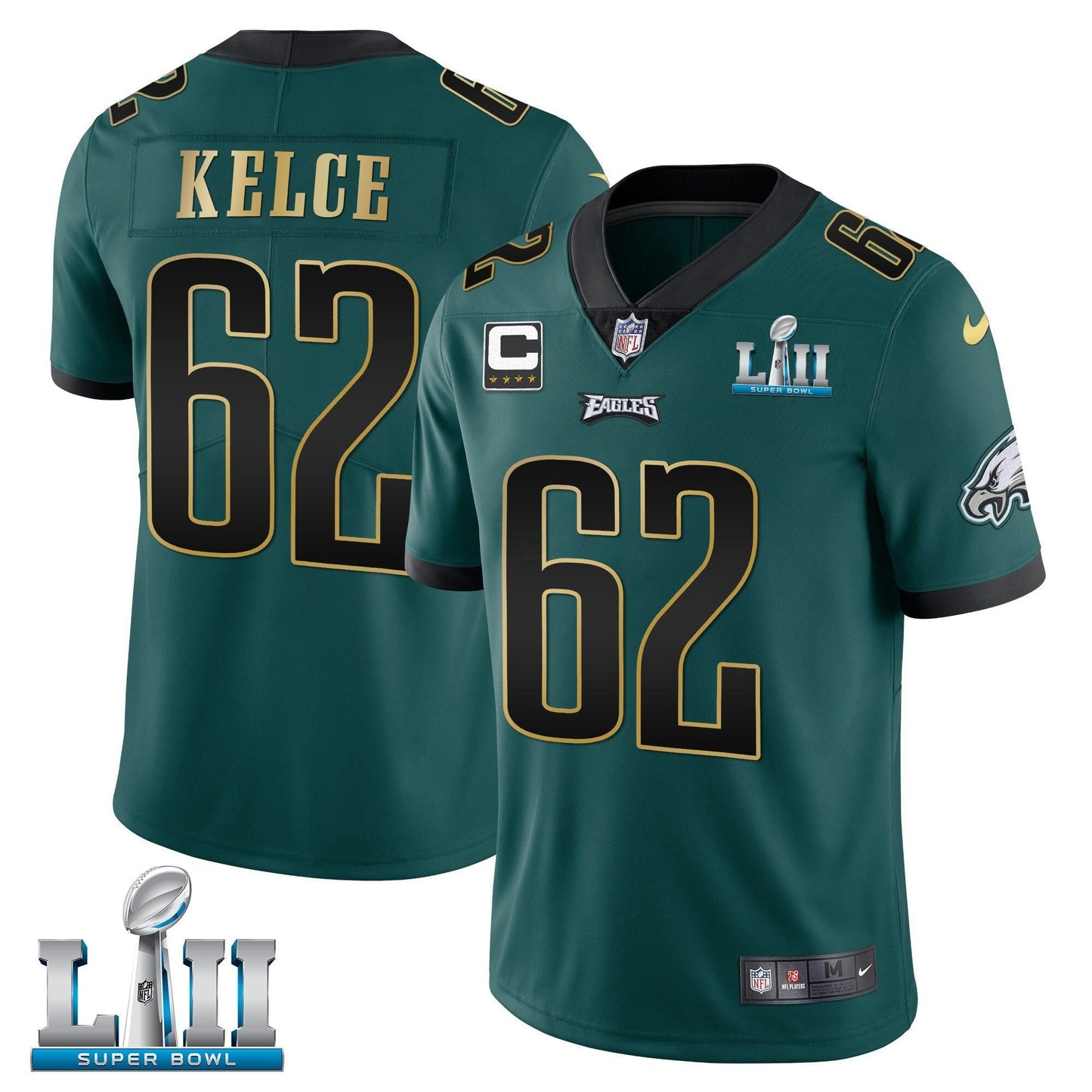 Camisa NFL Jason Kelce Super Bowl LII Patch Verde Vapor Limited