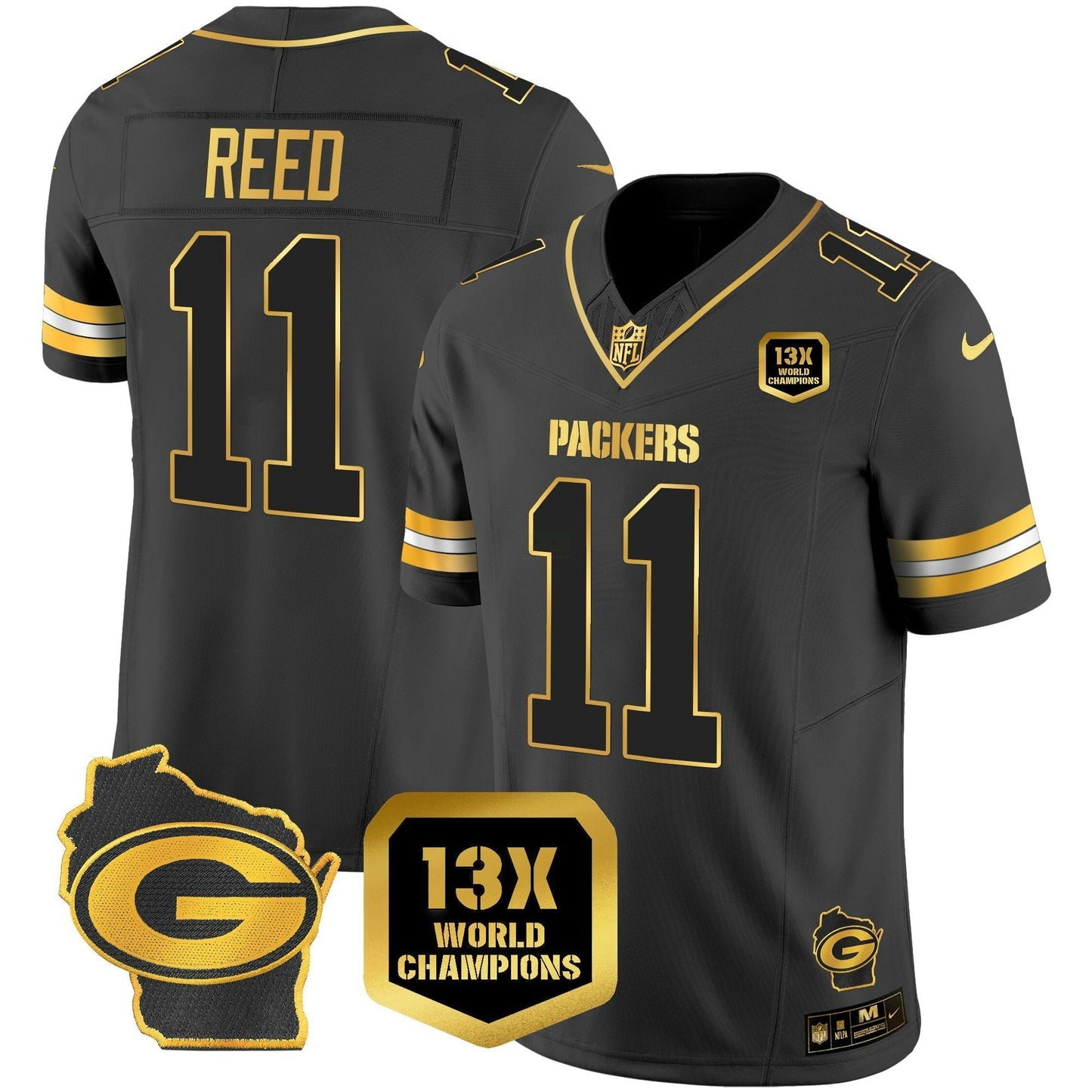 Camisa NFL Men’s 13 Time World Champions & Home Patch Dourada Vapor Jersey
