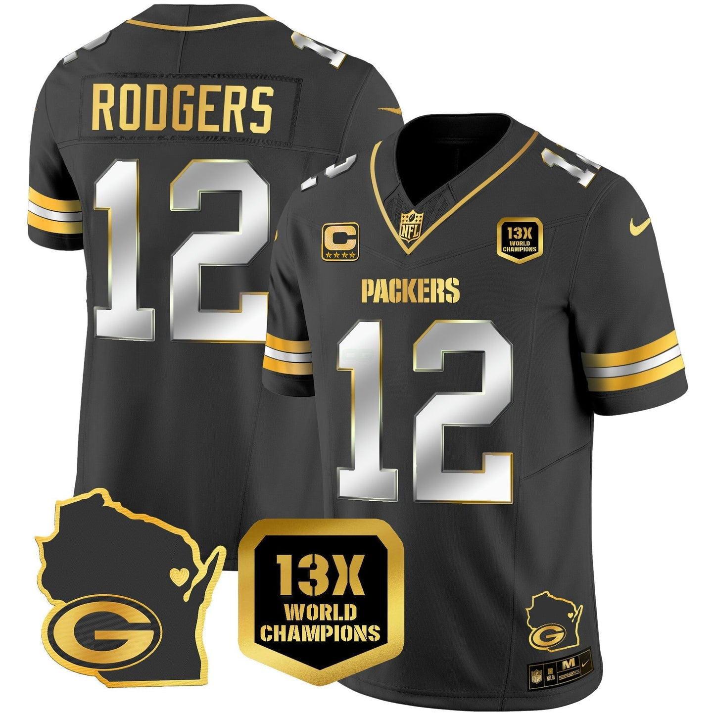 Camisa NFL Men’s 13 Time World Champions & Home Patch Dourada Vapor Jersey V2