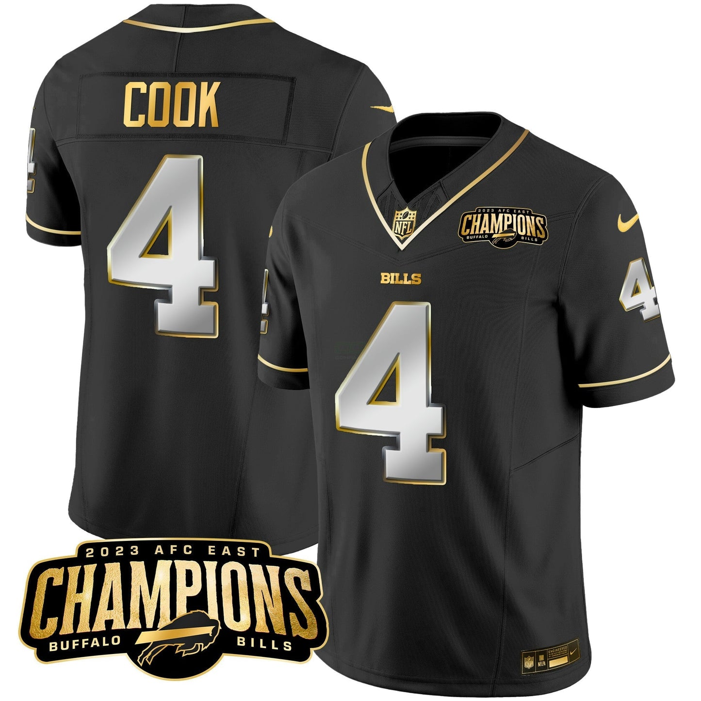 Camisa NFL Men’s 2023 AFC East Champions Patch Dourada Vapor Jersey