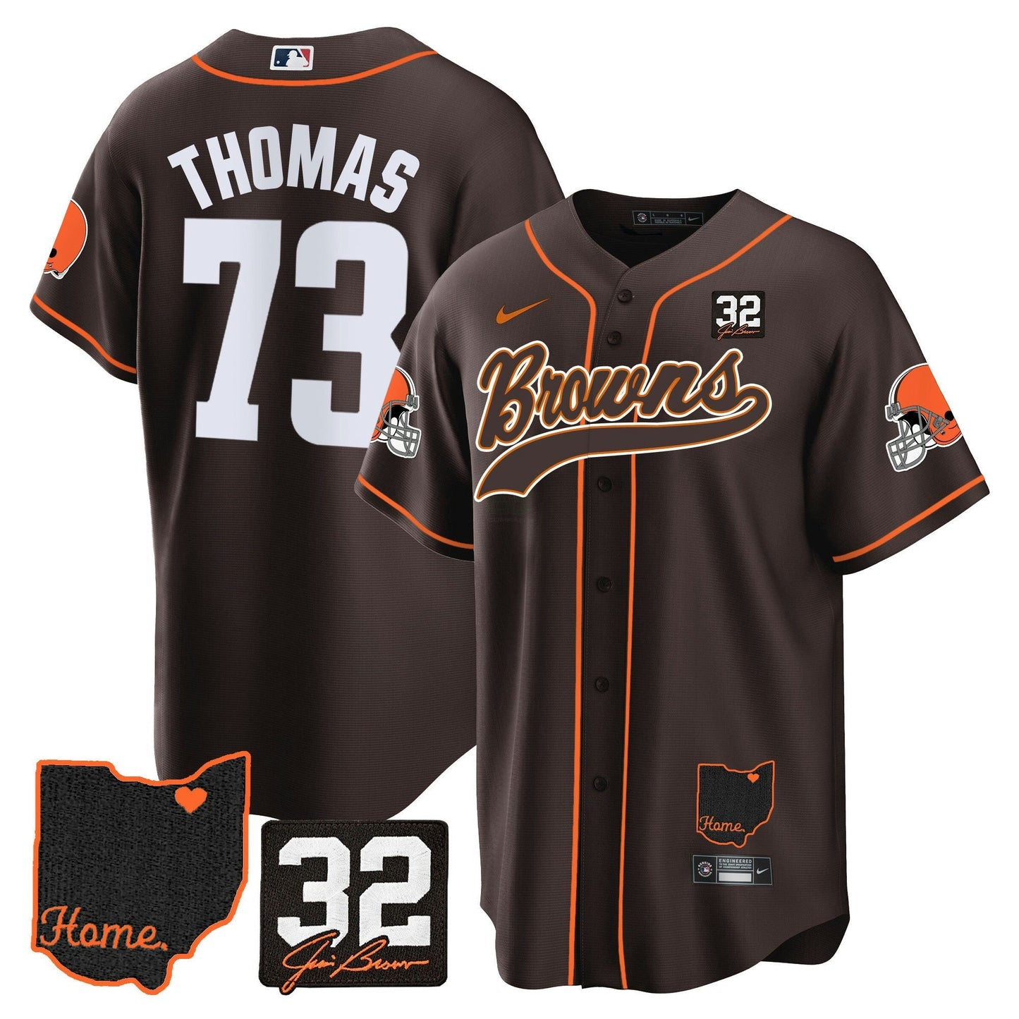 Camisa NFL Cleveland Browns Men’s #32 Jim Brown Memorial & Home Patch Jersey V2 - Baseball