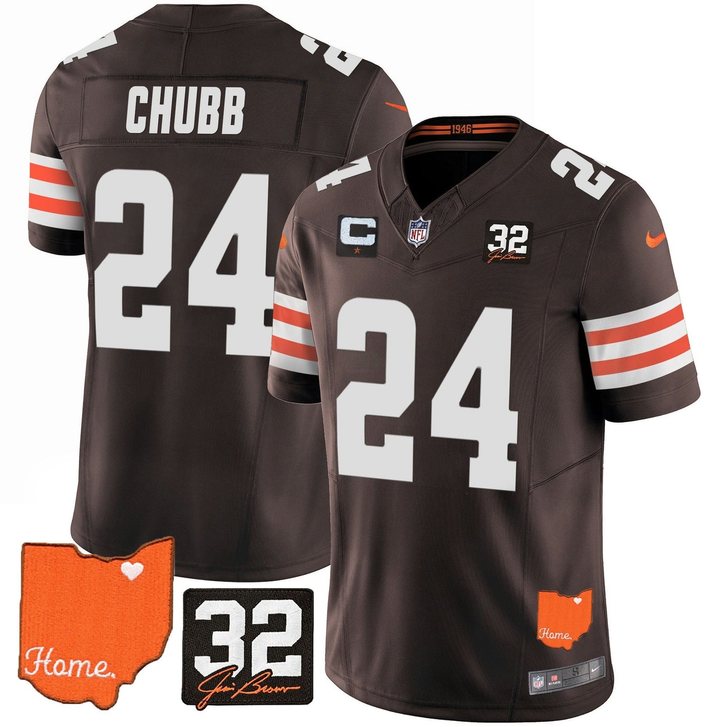 Camisa NFL Cleveland Browns Men’s #32 Jim Brown Memorial & Home Patch Jersey V2 - Alternativa