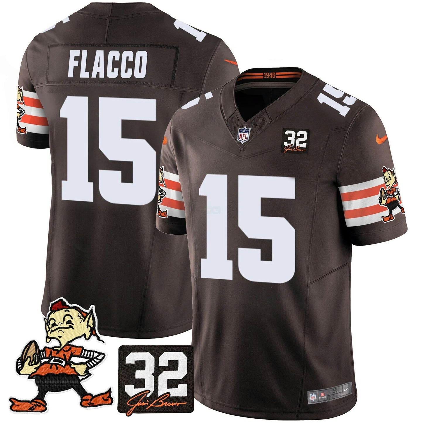 Camisa NFL Men’s #32 Jim Brown Memorial Patch Vapor Limited Jersey V2