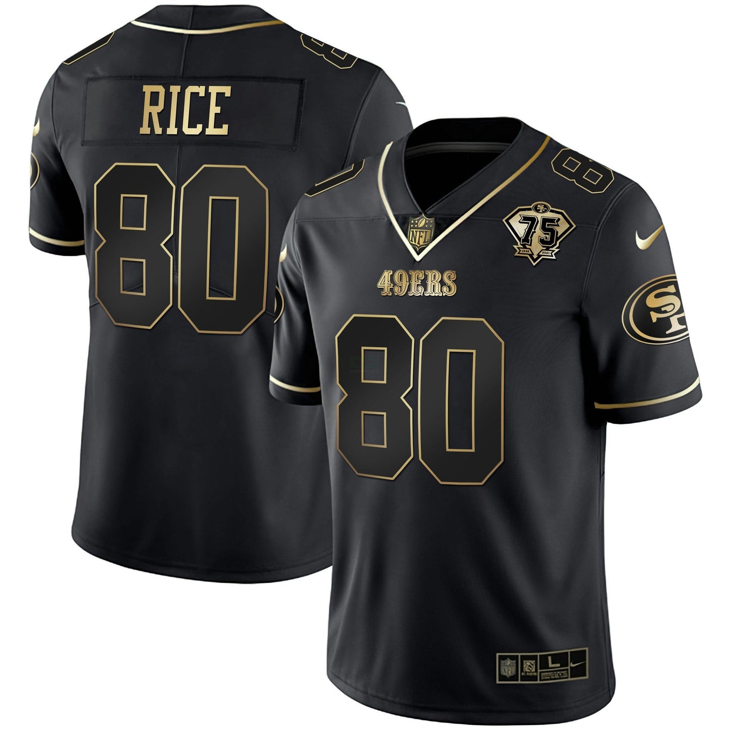 Camisa NFL Men’s 75th Anniversary Patch Branca Dourada & Preta Dourada