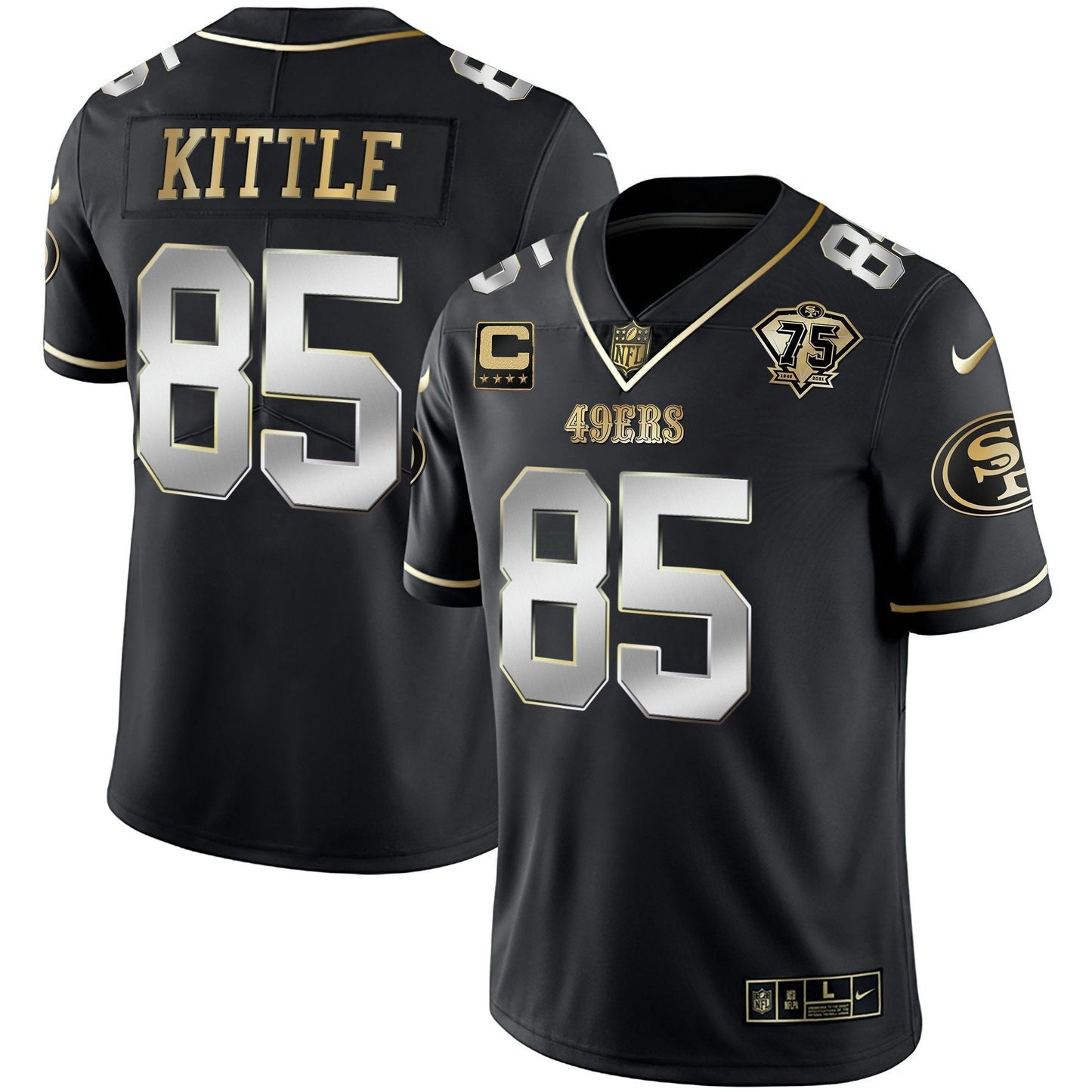 Camisa NFL Men’s 75th Anniversary Patch Vapor Preta Vermelha Dourada Limited