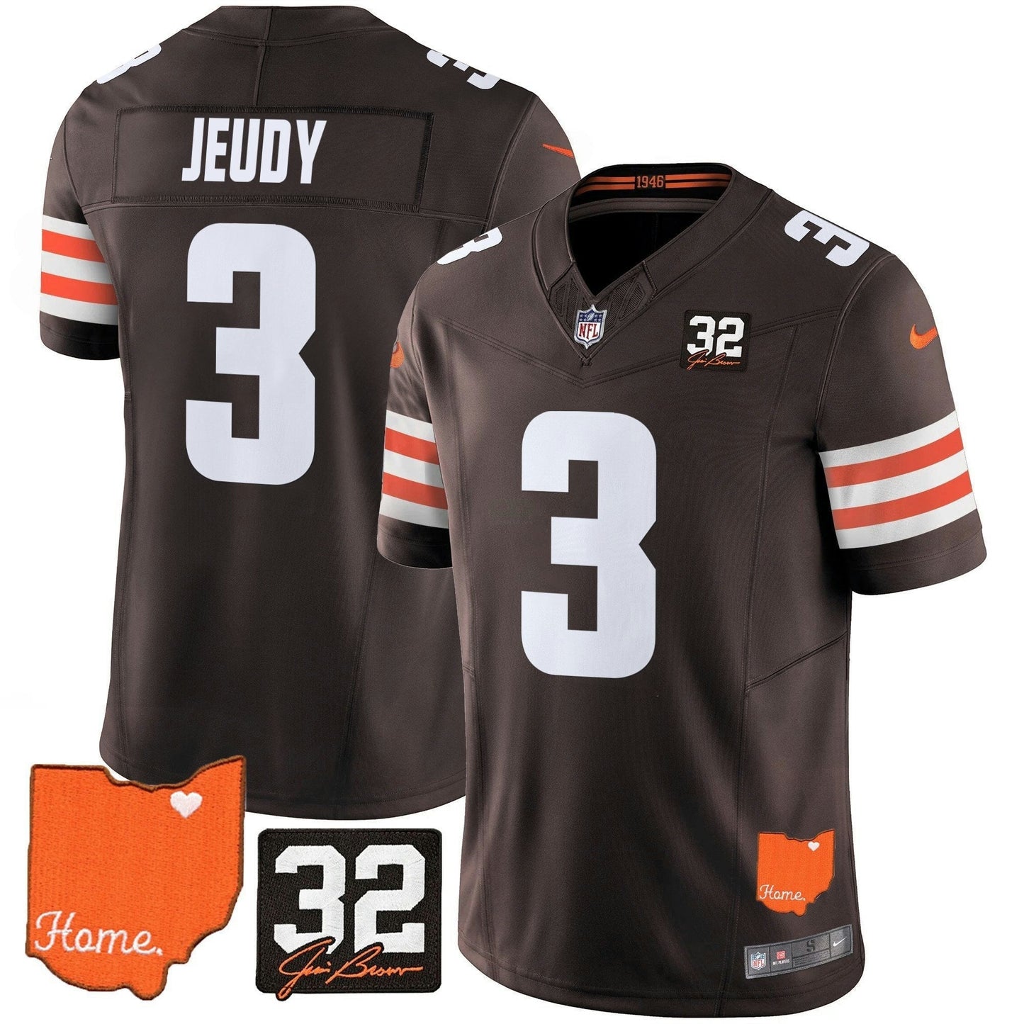 Camisa NFL Men’s Cleveland 2025 Jim Brown Memorial & Home Patch Vapor Limited Jersey