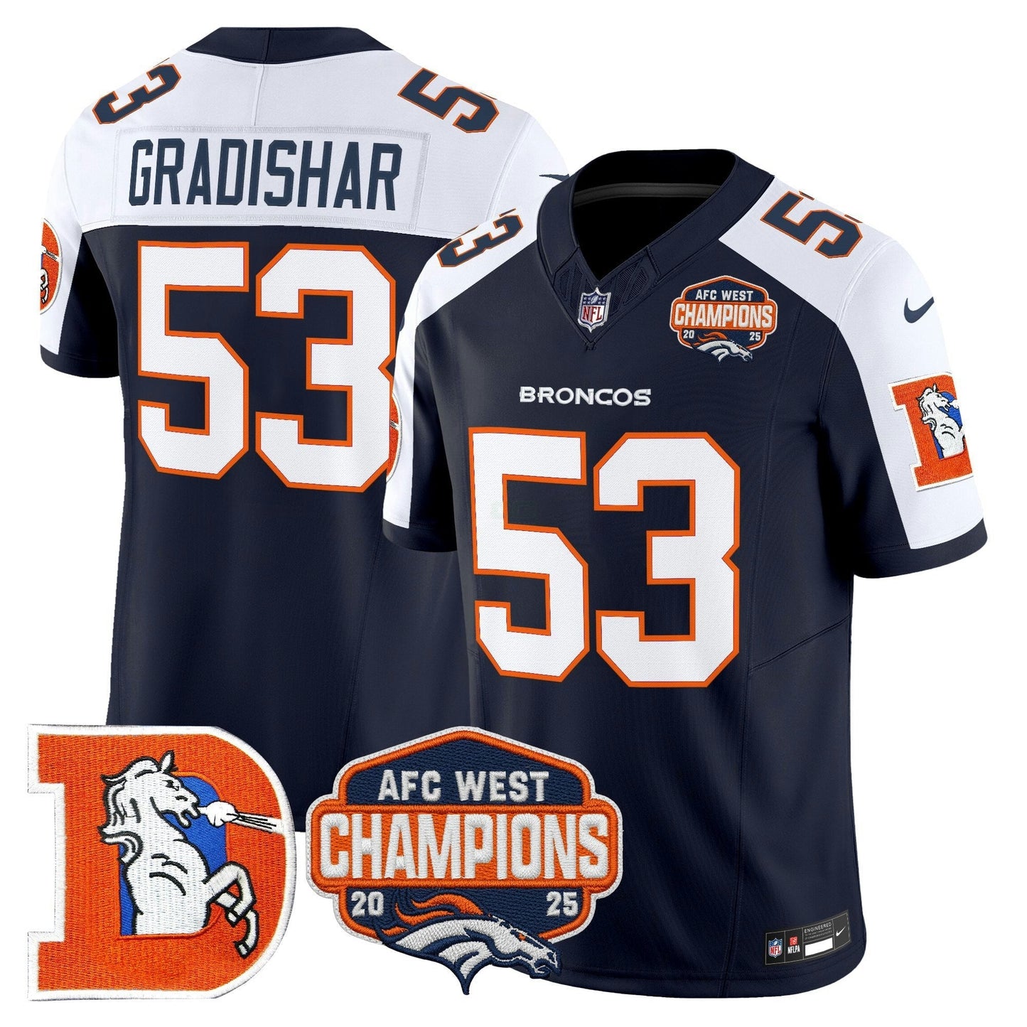 Camisa NFL Men’s Denver Throwback Vapor Limited Jersey – 2025 AFC West Division Champions Patch