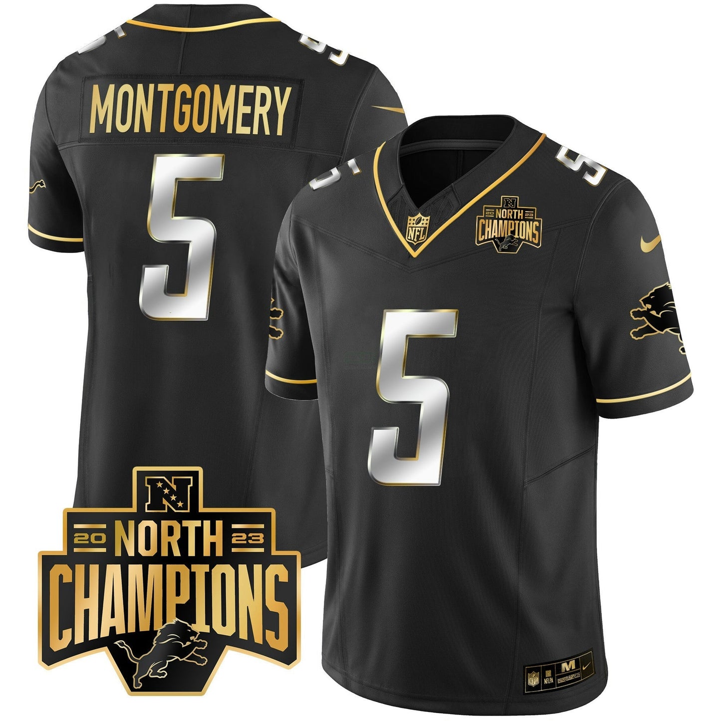 Camisa NFL Men’s Detroit 2023 NFC North Division Champions Patch Vapor Dourada Jersey