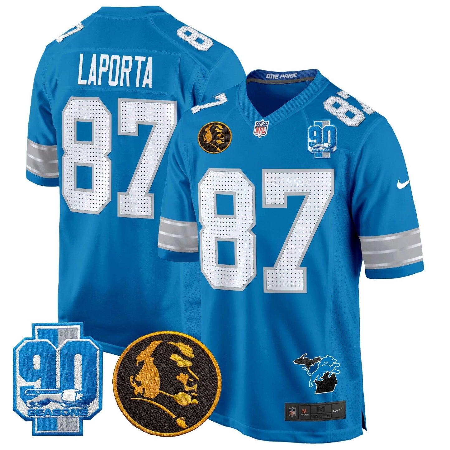 Camisa NFL Men’s Detroit 2024 90th & John Madden Patch Game Jersey