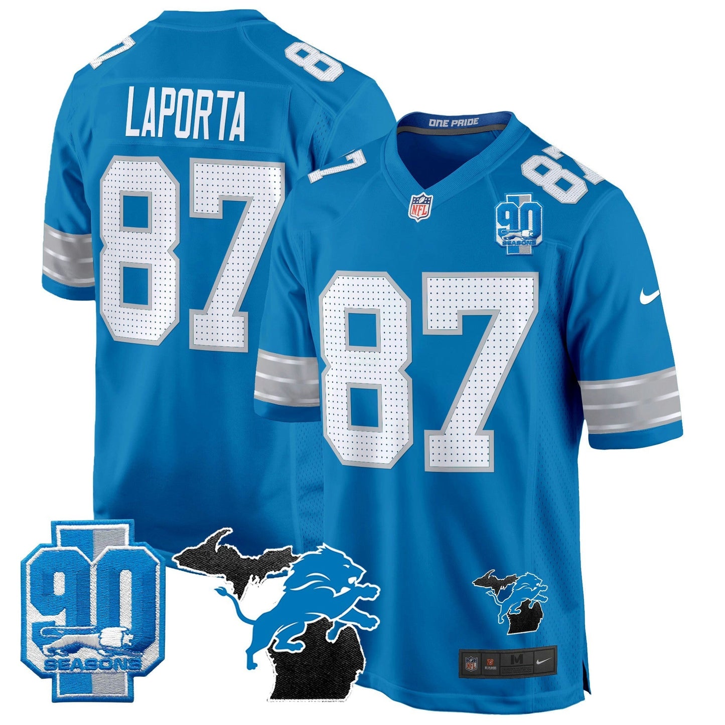 Camisa NFL Men’s Detroit 2024 Michigan & 90th Year Patch Game Jersey