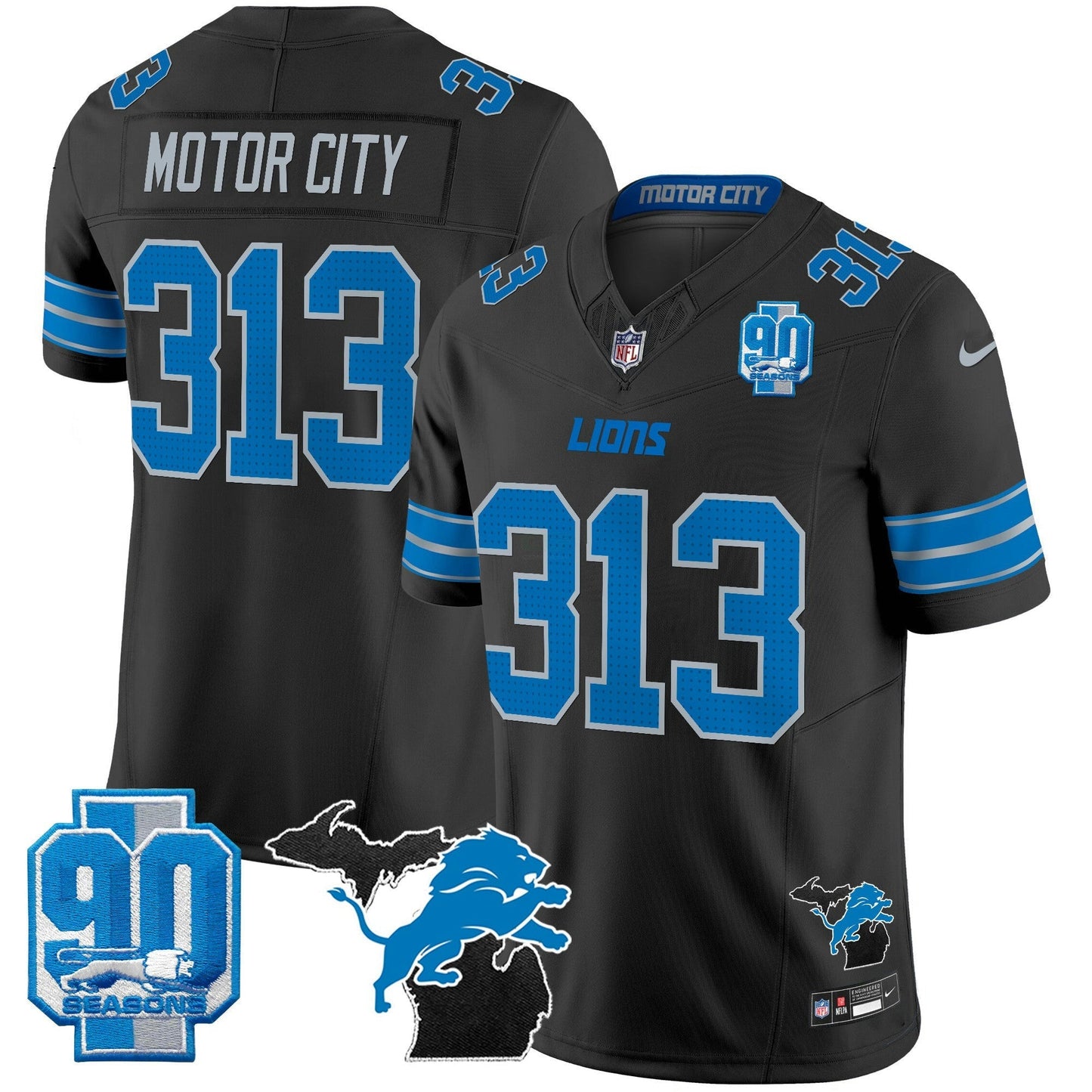 Camisa NFL Men’s Detroit 2025 Michigan & 90th Year Patch Vapor Jersey