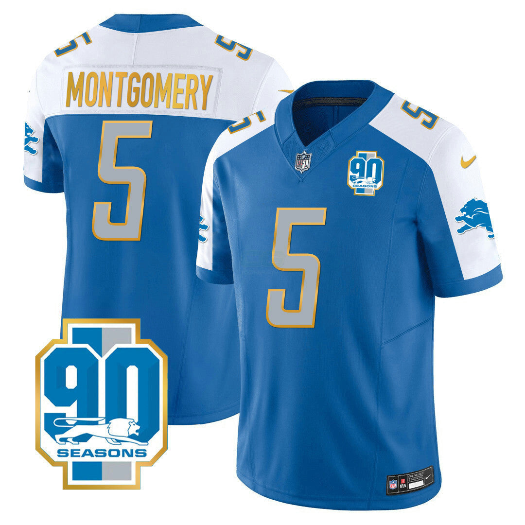 Camisa NFL Men’s Detroit 90th Year Patch Dourada Trim Jersey