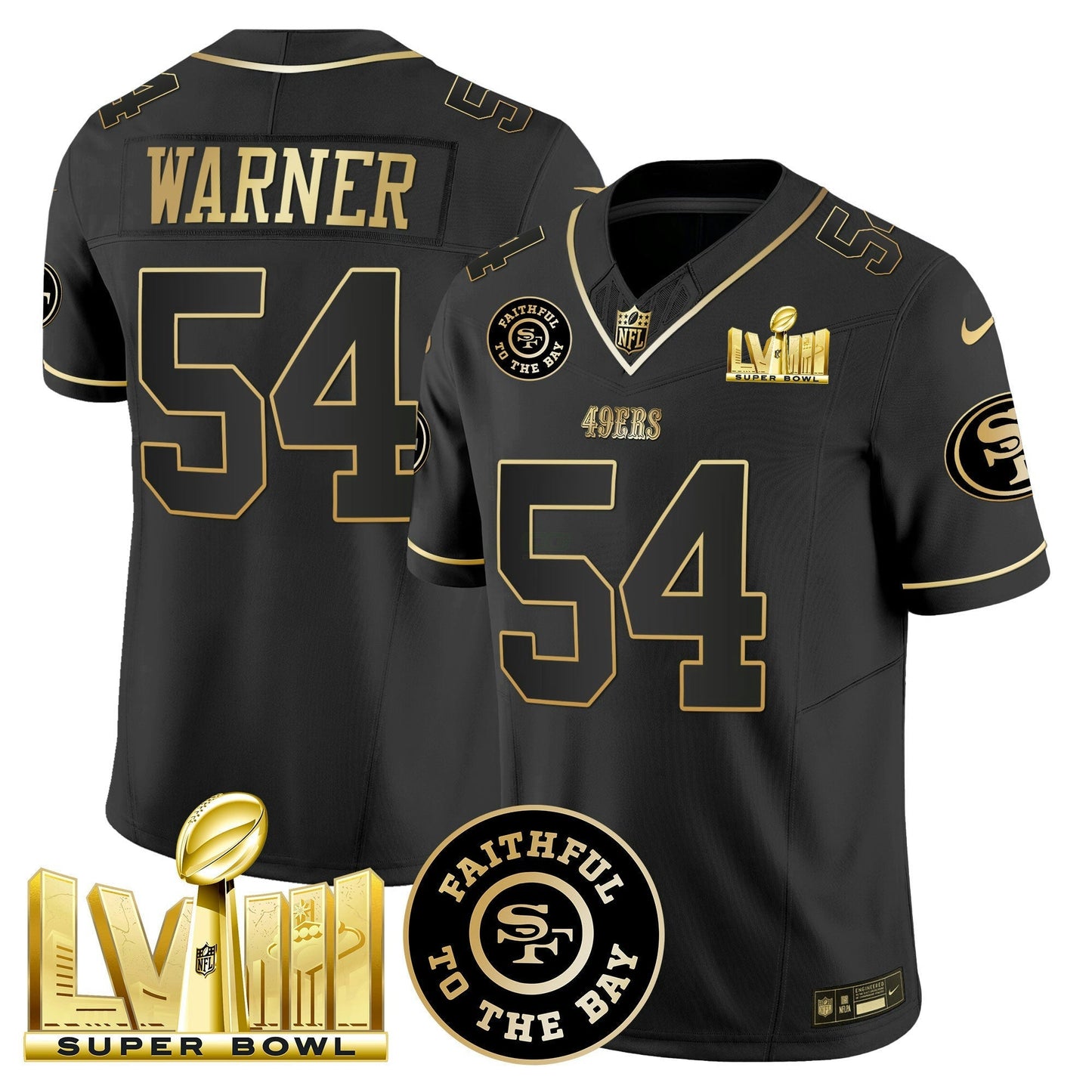 Camisa NFL Men’s Faithful & Super Bowl LVIII Dourada Patch Vapor Jersey V2