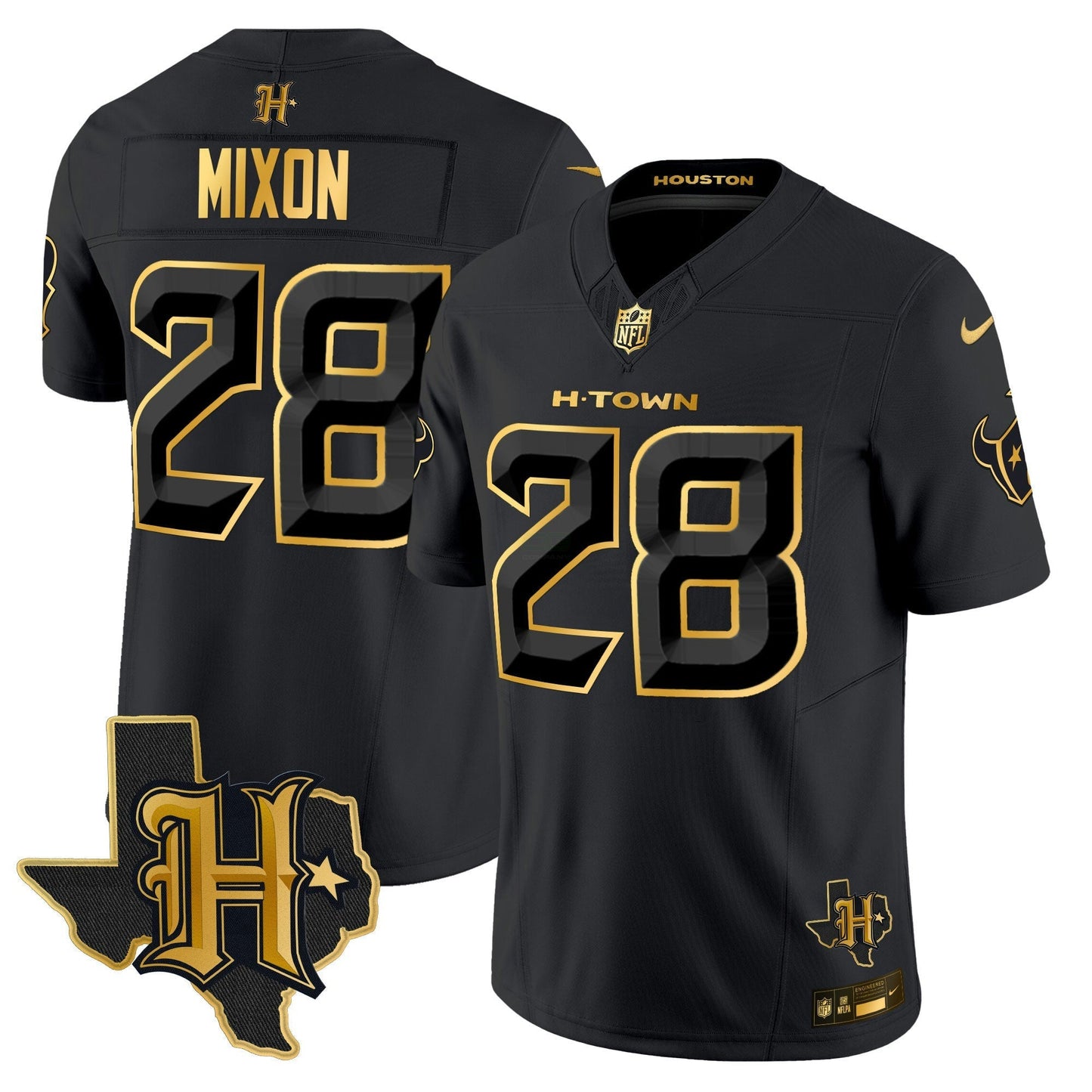 Camisa NFL Men’s Houston 2024 Texas Patch Dourada Vapor Limited Jersey