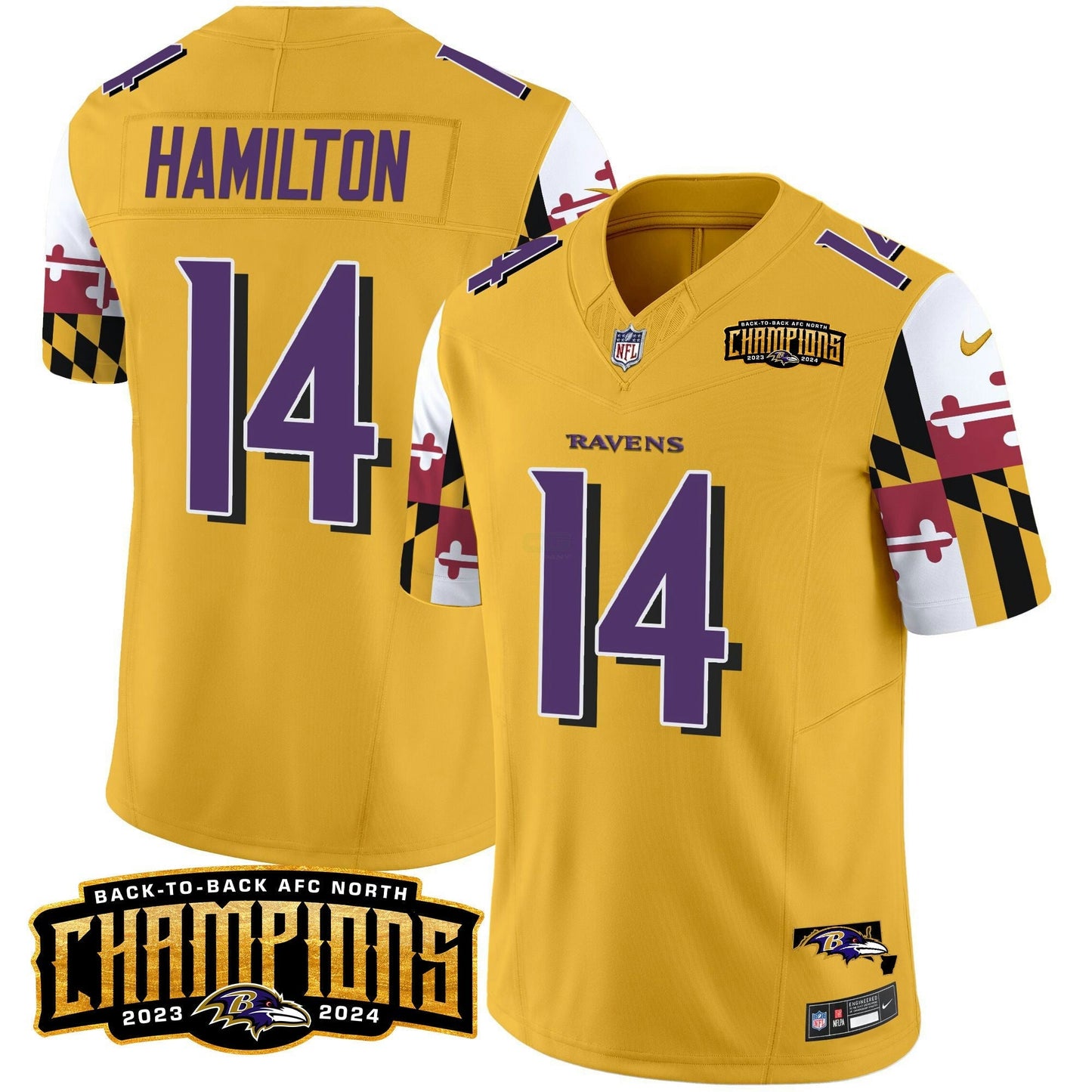 Camisa NFL Men’s Maryland Flag Back To Back AFC North Champions Patch Vapor Limited Jersey