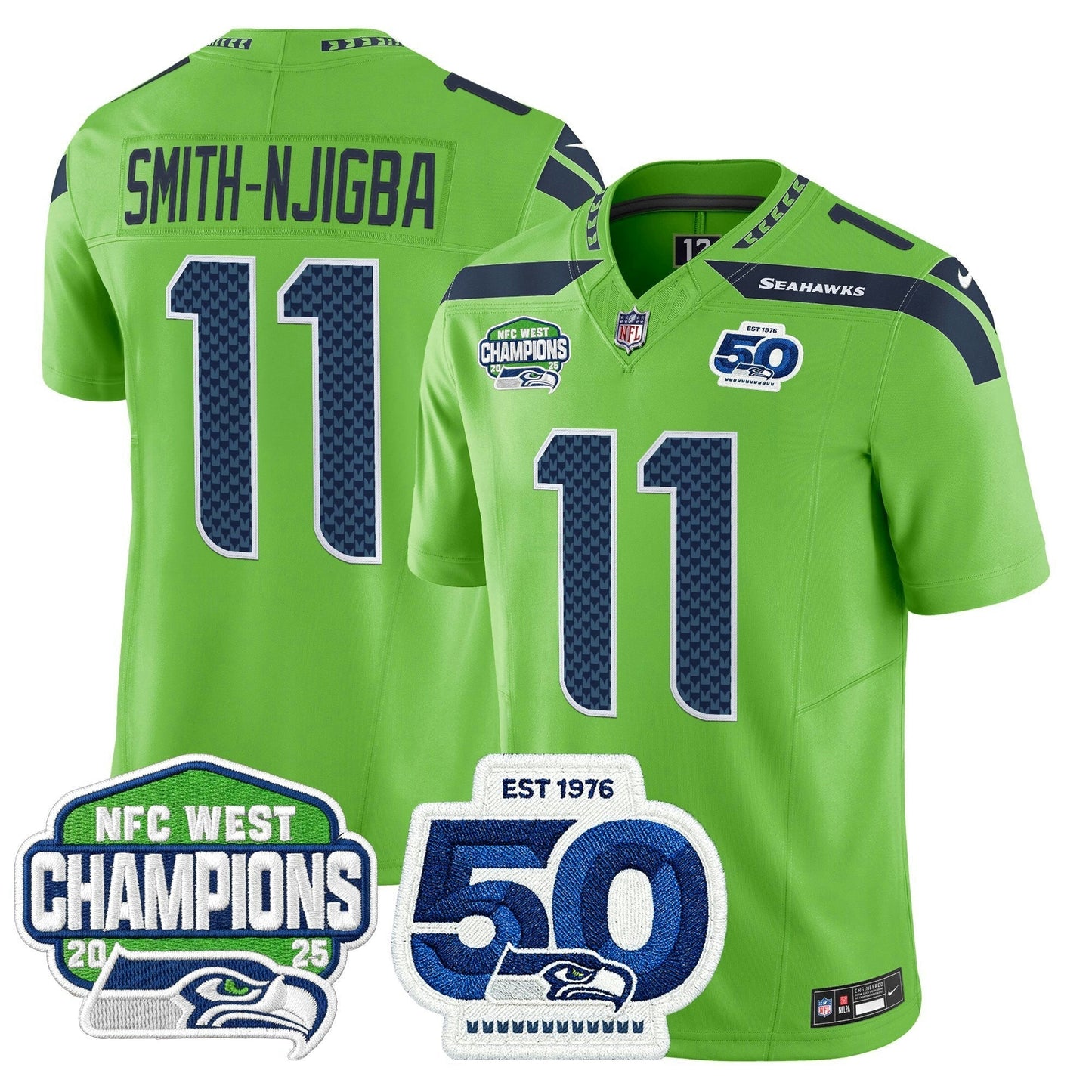 Camisa NFL Men’s Seattle 2025 NFC West Division Champions & 50th Anniversary Patch Vapor Limited Jersey