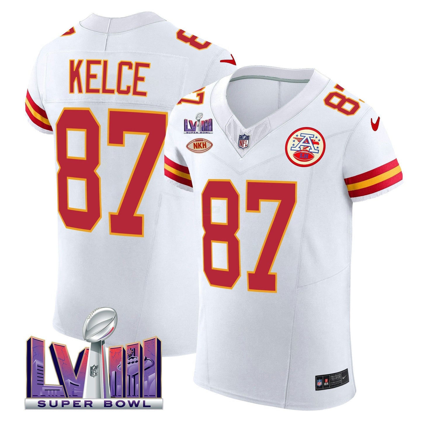 Camisa NFL Kansas City Chiefs Men’s Super Bowl LVIII Dourada Patch Vapor Elite Jersey