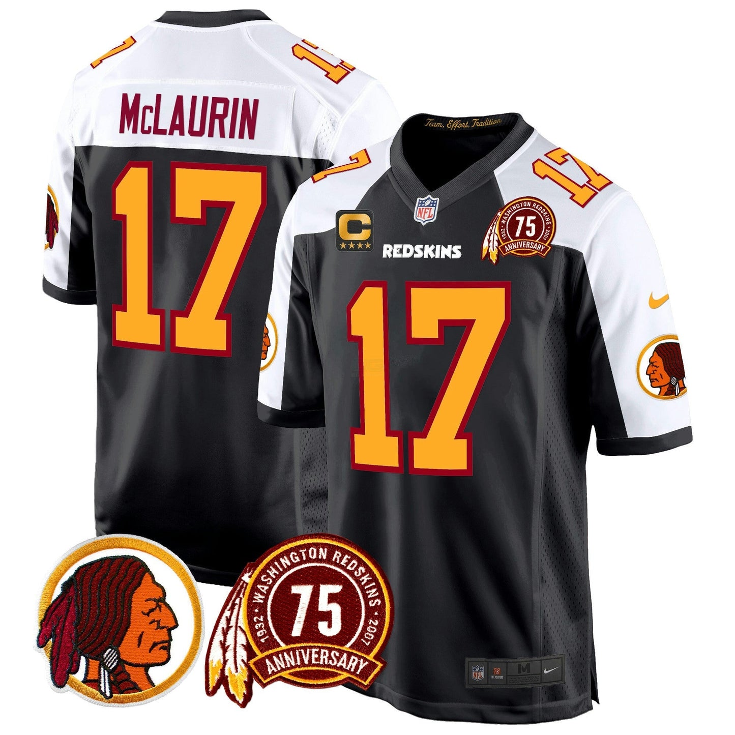 Camisa NFL Washington Commanders Men’s Washington Redskins 75th Patch Throwback Game Jersey