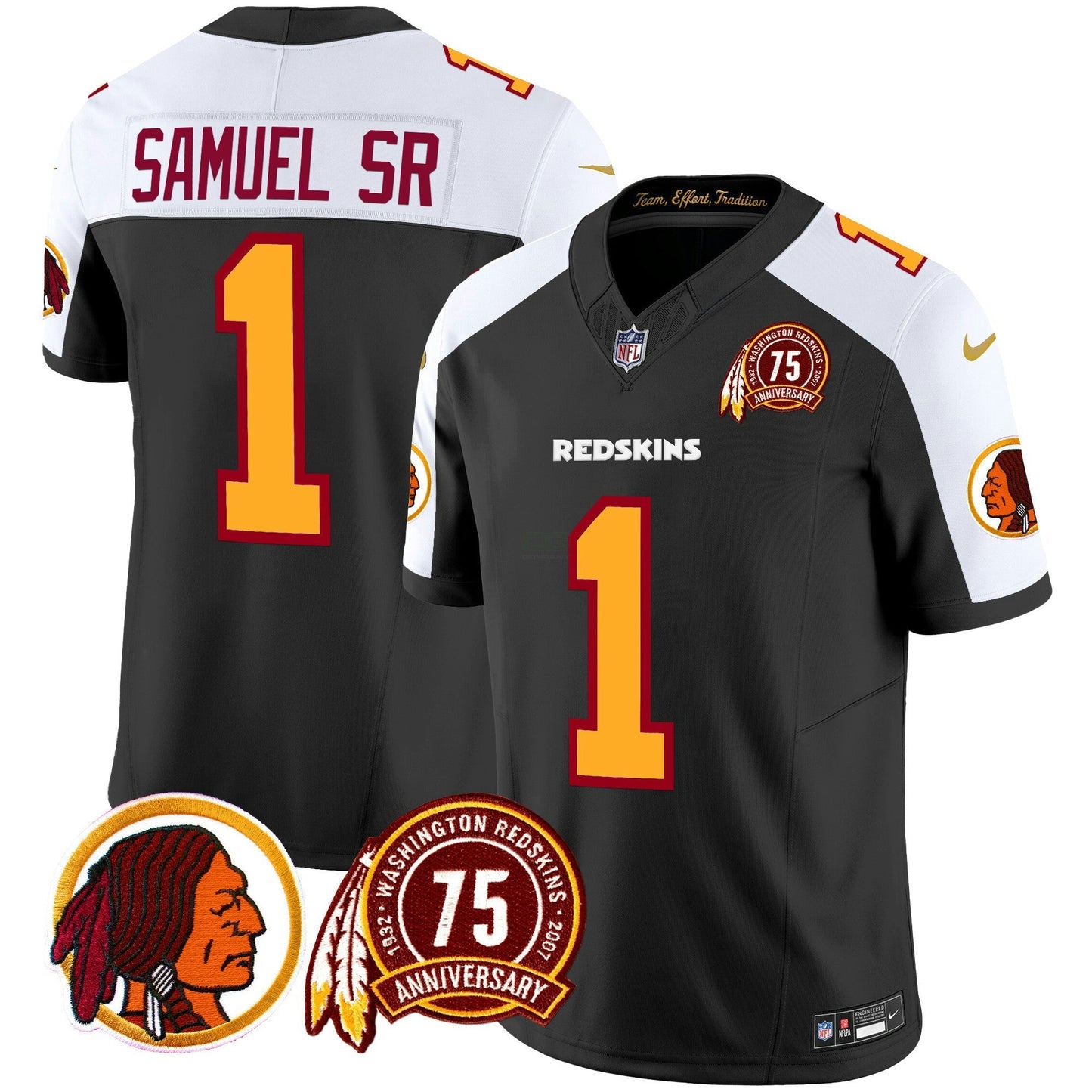 Camisa NFL Washington Commanders Men’s Washington Redskins 75th Patch Throwback Vapor Limited Jersey