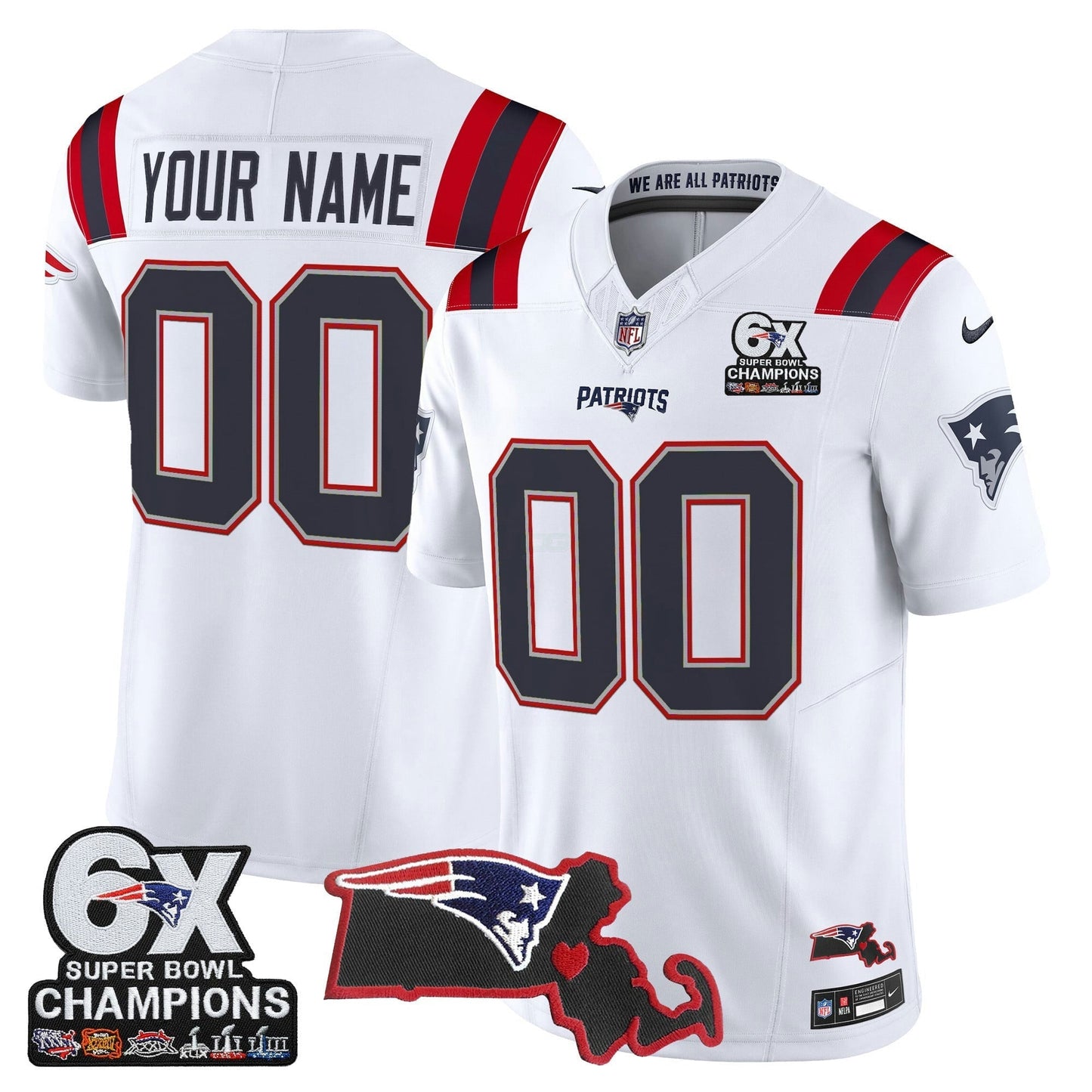 Camisa NFL New England 6-Time Champions & Massachusetts Patch Vapor Limited Jersey