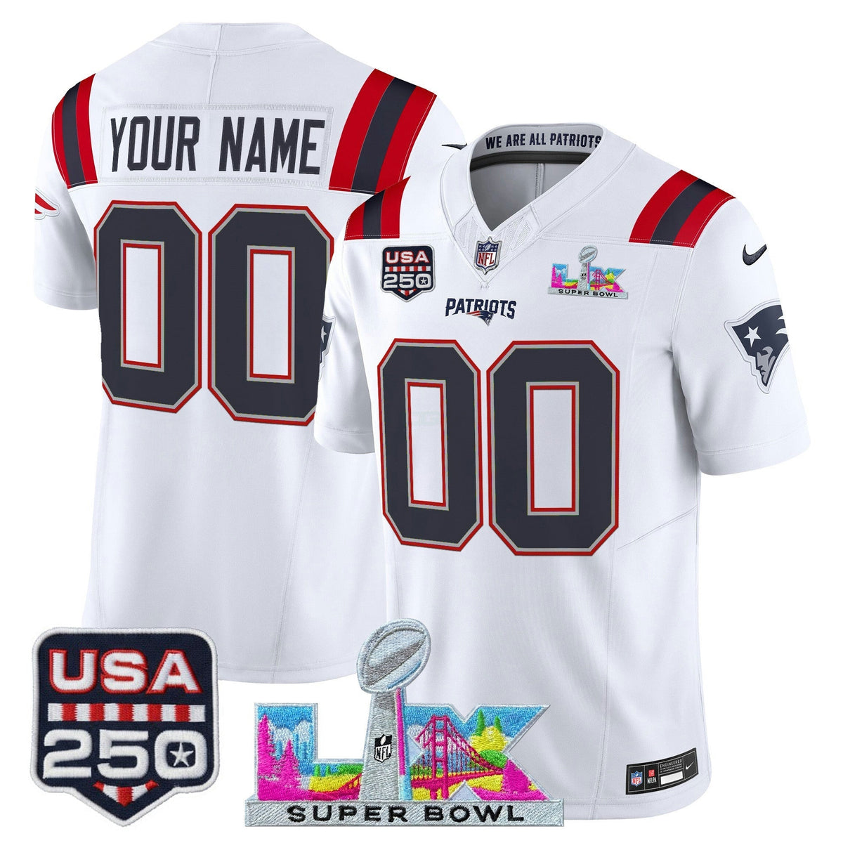 Camisa NFL New England “Super Bowl LX & United States 250th Anniversary Patch” Vapor Limited Jersey