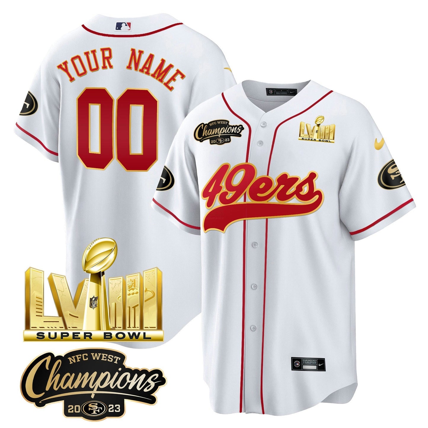 Camisa NFL NFC West Champions & Super Bowl LVIII Dourada Patch Jersey
