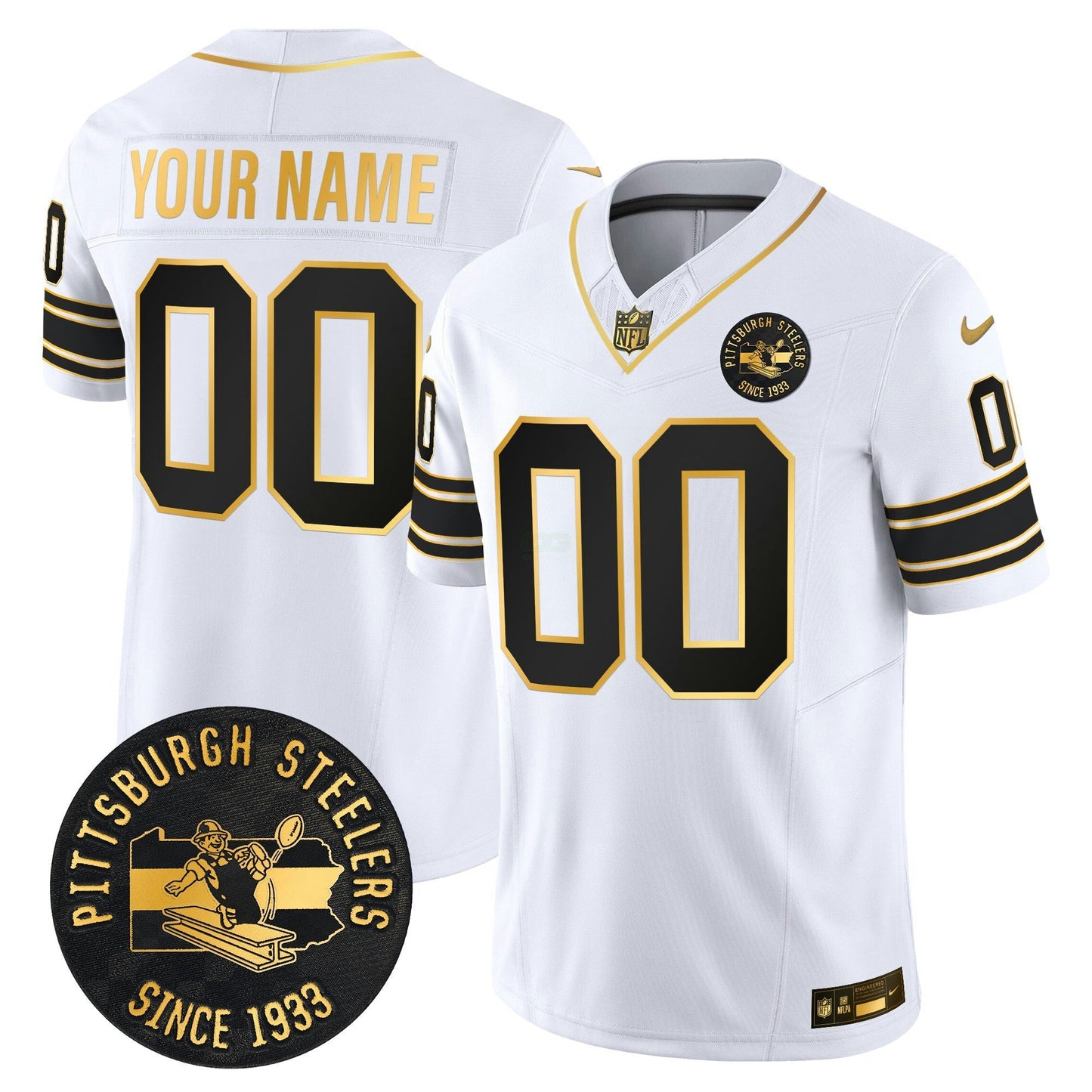 Camisa NFL Pittsburgh Throwback 1933 Patch Dourada Vapor Limited Jersey