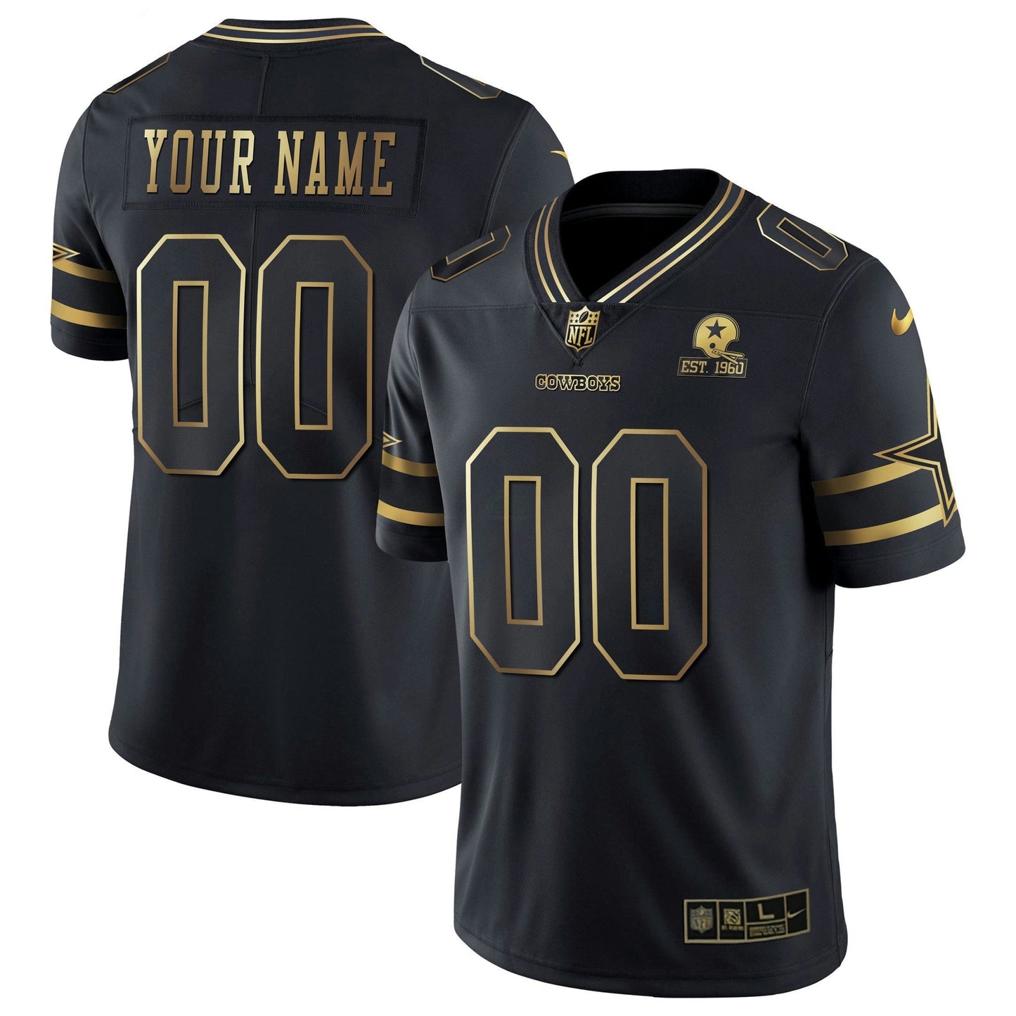Camisa NFL Preta Dourada & Preta Prata Custom Name and Number – Stitched