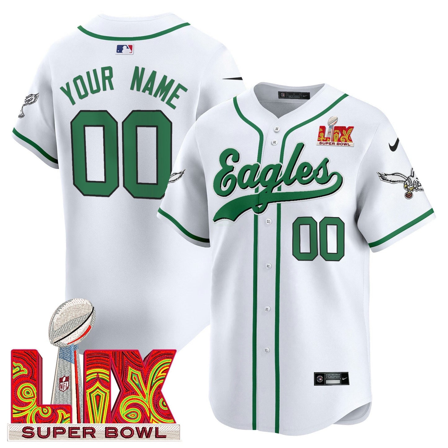 Camisa NFL Super Bowl LIX Patch Kelly Green Vapor Jersey