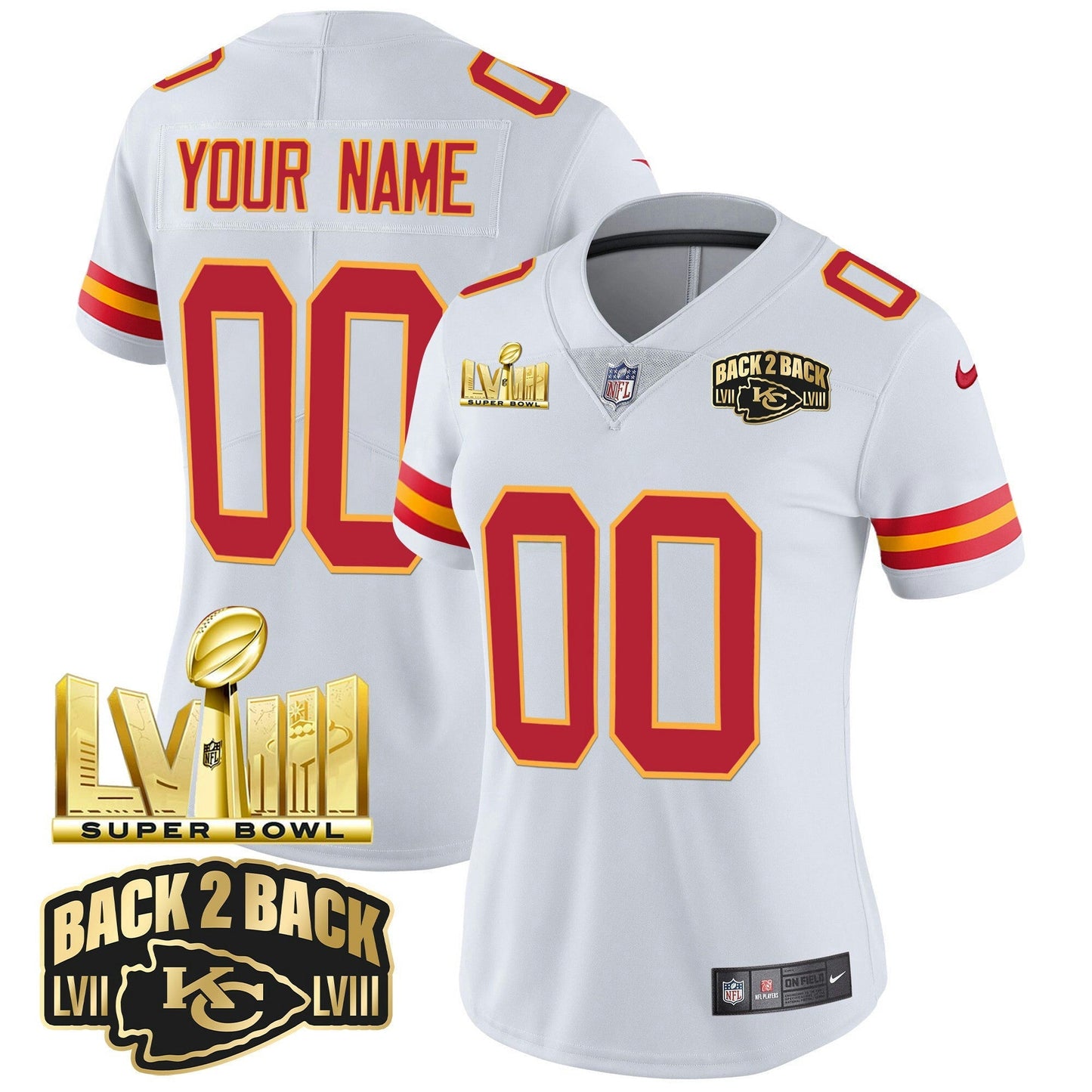 Camisa NFL Super Bowl LVIII & Back 2 Back Gold Patch Vapor Jersey