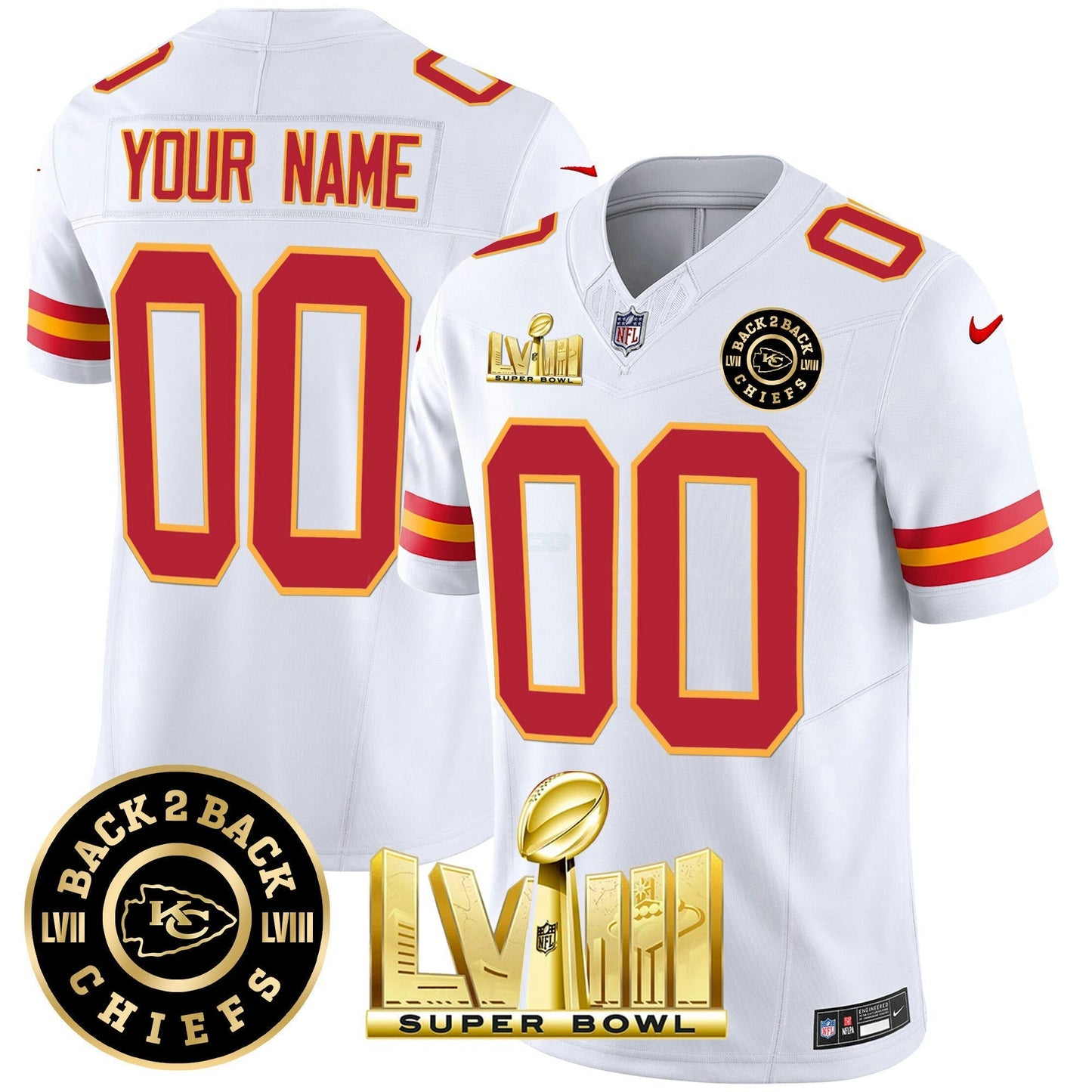 Camisa NFL Super Bowl LVIII & Back 2 Back Gold Patch Vapor Jersey V3