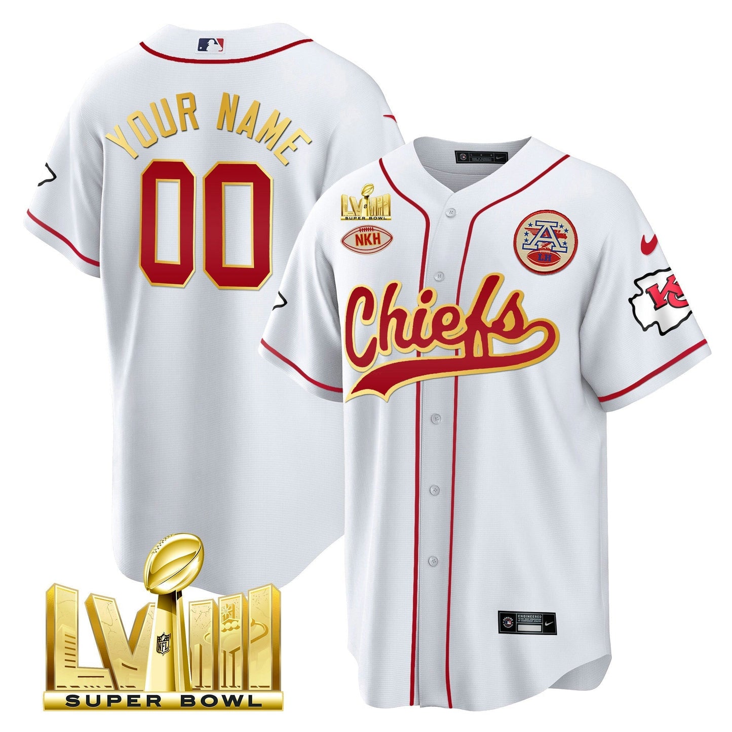 Camisa NFL Kansas City Chiefs Super Bowl LVIII Dourada Patch Jersey